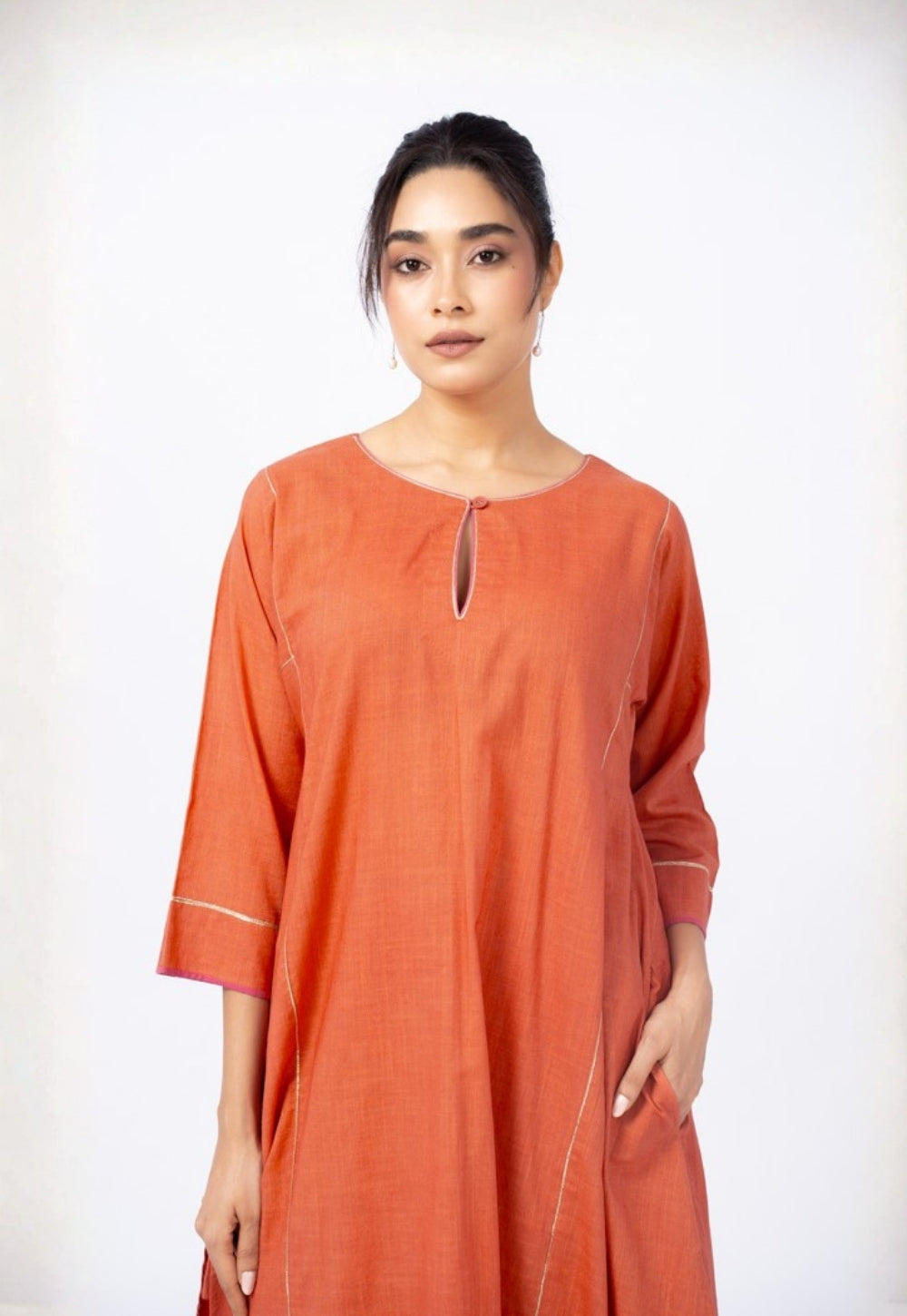 Adhya Orange Solid Slub Cotton Jhabbha Kali Kurta Suit Set with Printed Dupatta(Set of 3) (Copy)