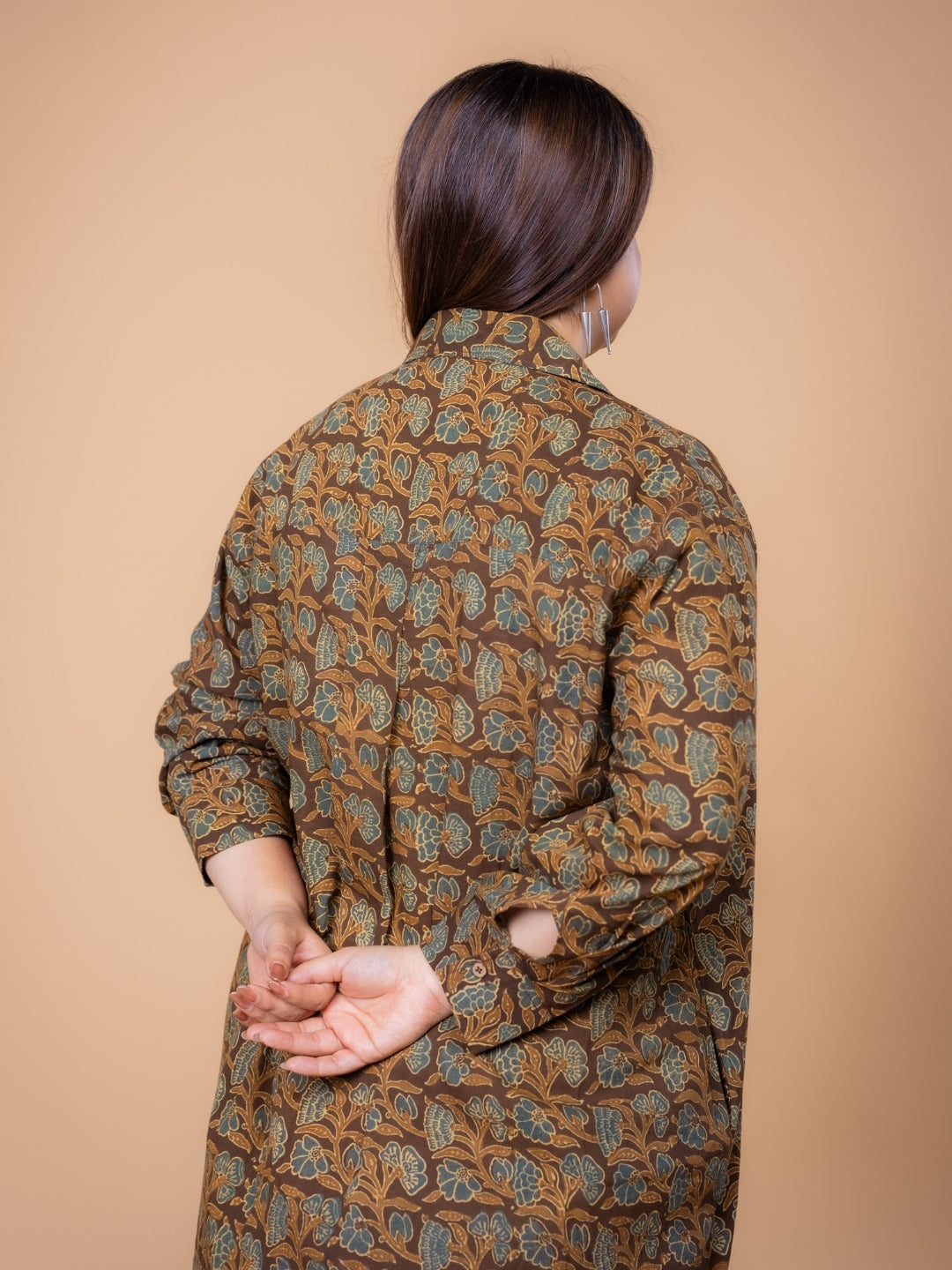 Samiyah Brown Ajrakh Cotton Shirt Dress