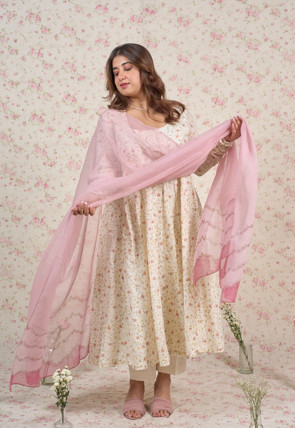 Tira White Sanganeri Mul Cotton Kali Kurta