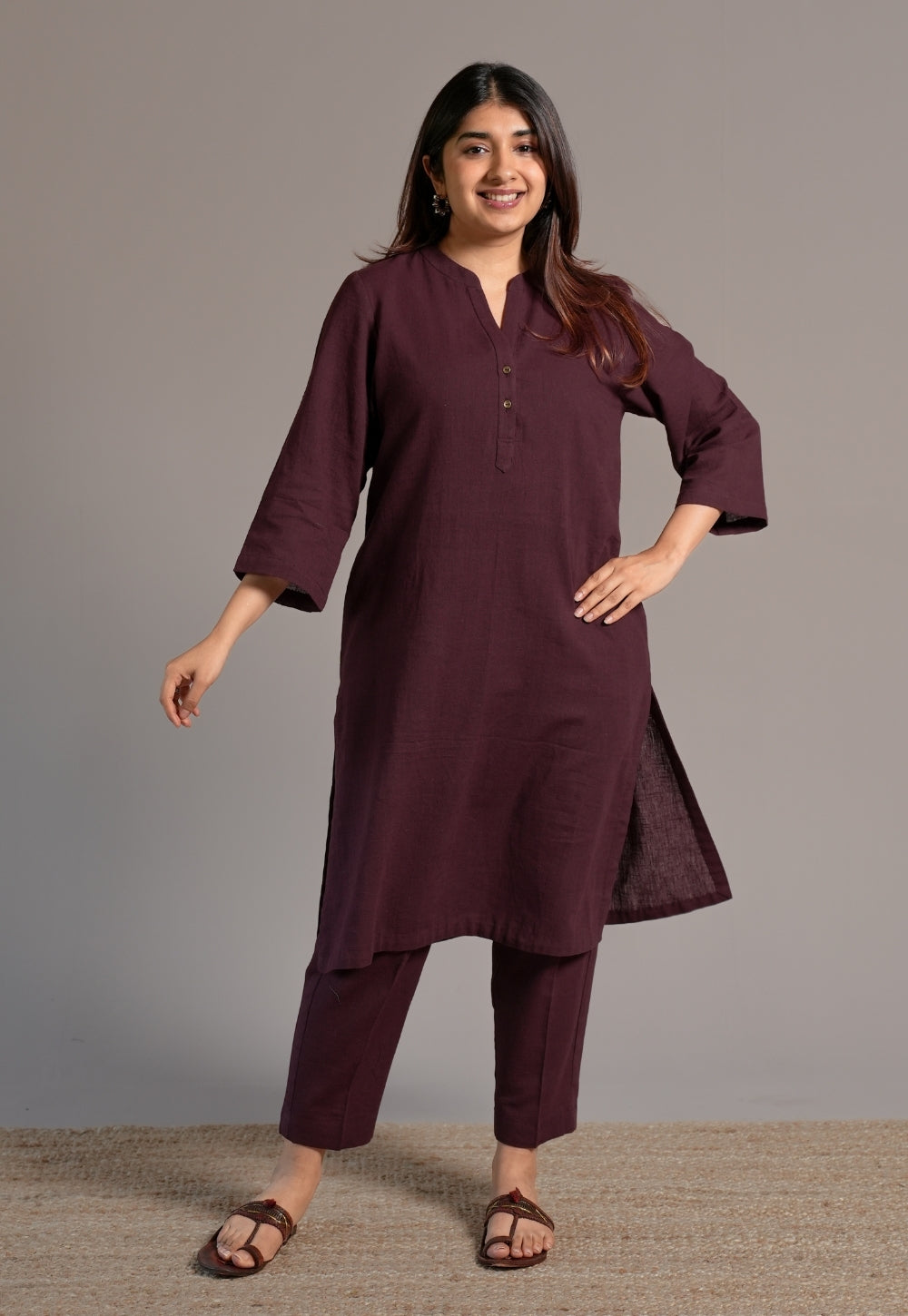 Wine Solid Slub Cotton Co-Ord Set - DyeVerse