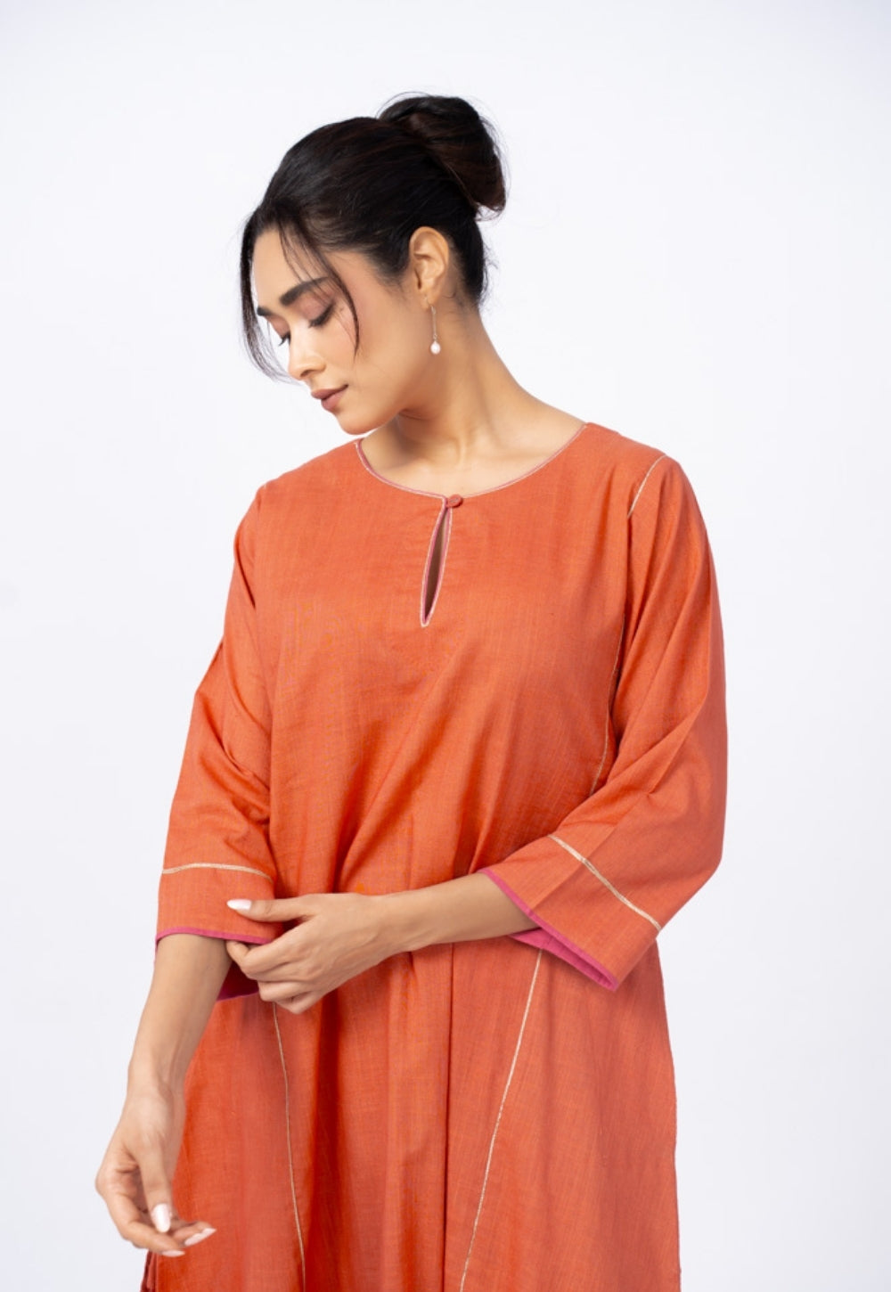 Adhya Orange Solid Slub Cotton Jhabbha Kali Kurta Suit Set with Printed Dupatta(Set of 3) (Copy)