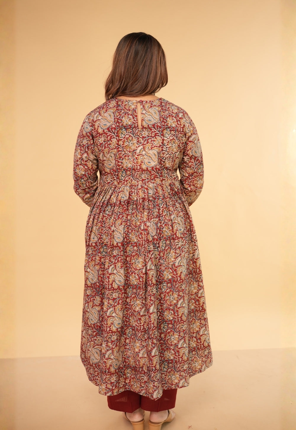 Farha Red Kalamkari Cotton A Line Kurta