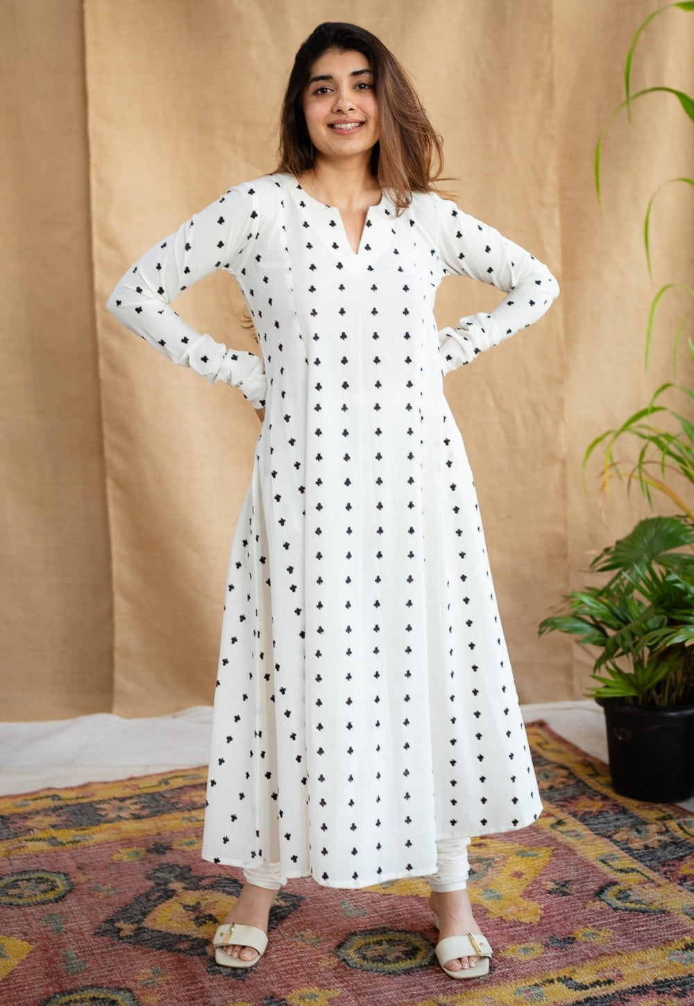 Shinat Block Printed Cotton Kali Kurta Set (3 Piece Set)