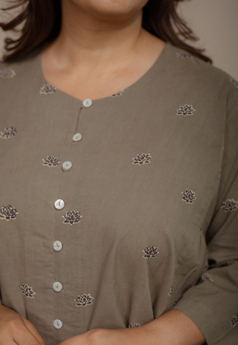 Charvi Grey Ajrakh Cotton Straight Short Top