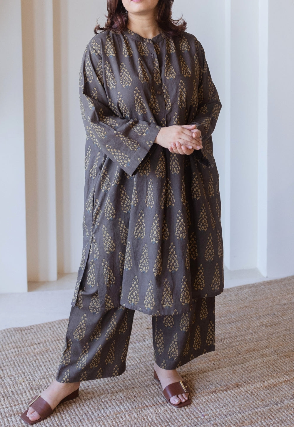 Ayaat Brown Ajrakh Cotton Anti-Fit Kurta