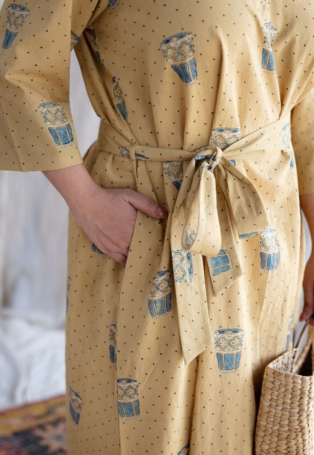 Bombay Irani Chai Ajrakh Cotton Hand Embroidered Dress