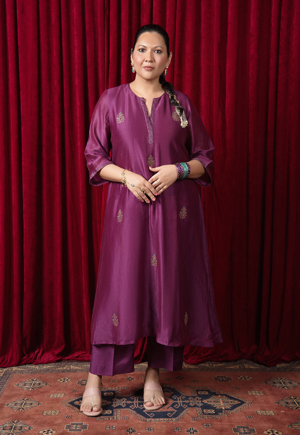 Yashi Purple Solid Muslin Straight Pant