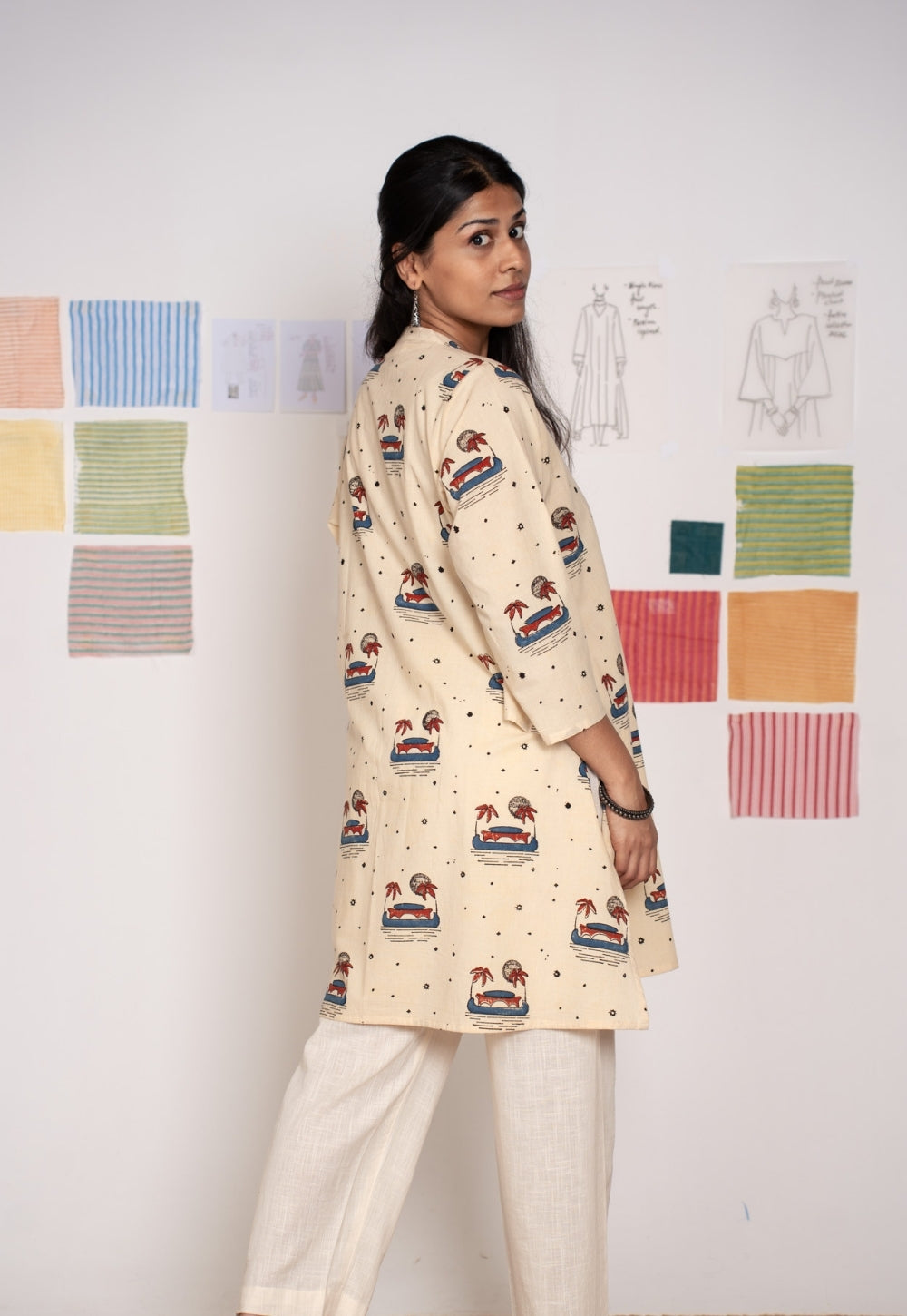 Gulzar White Ajrakh Cotton Straight Kurta
