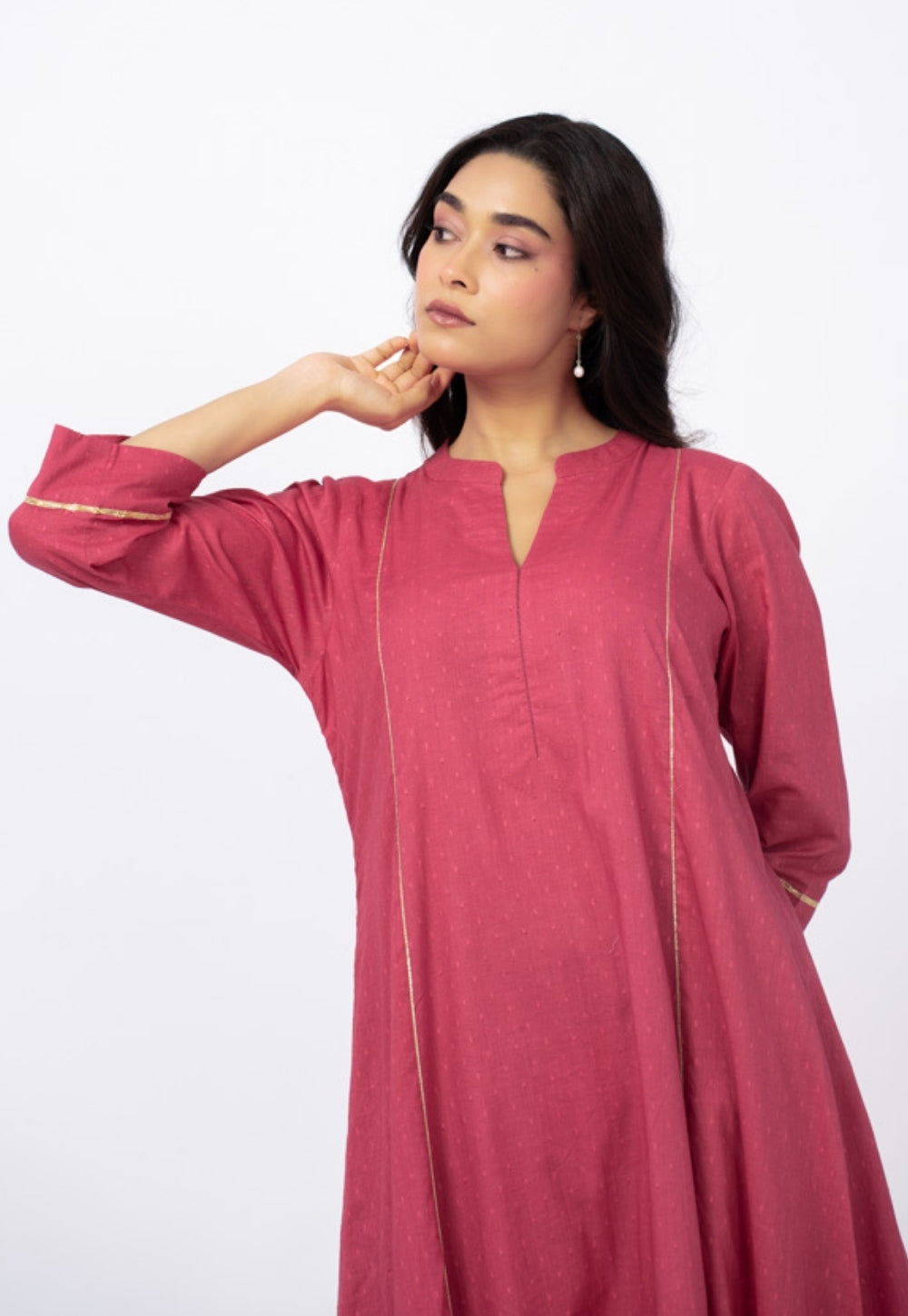Huma Pink Solid Cotton Kali Kurta Suit Set with Solid Dupatta (Set of 3)