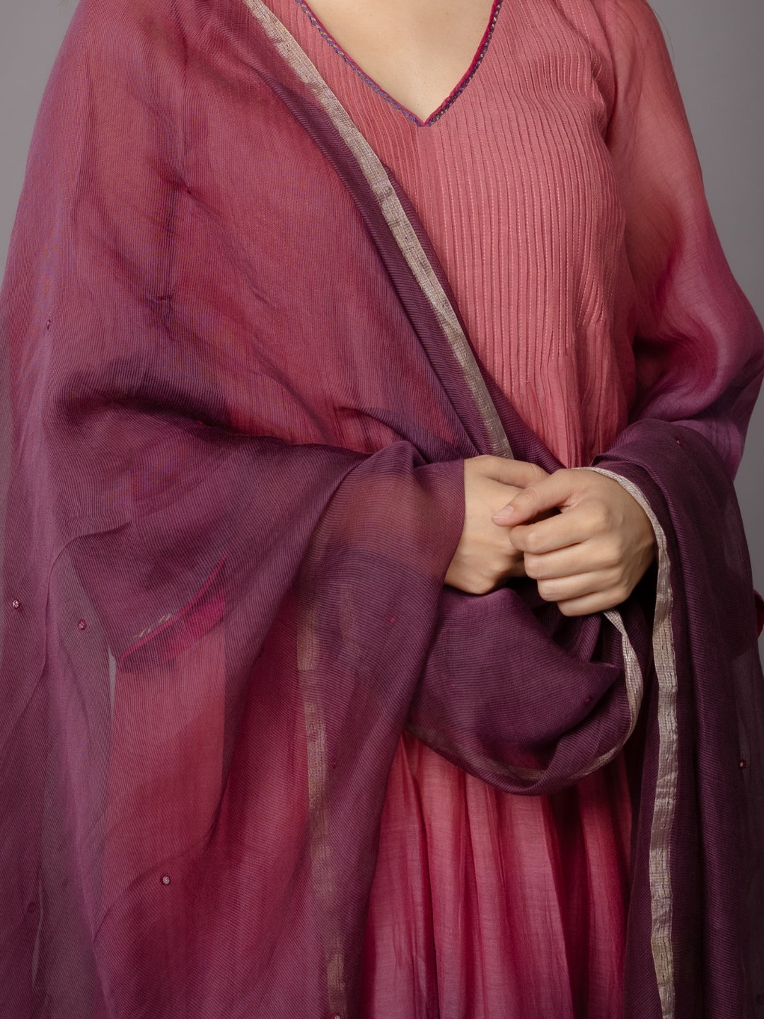 Dipti Red Ombre Chanderi Silk A Line Kurta