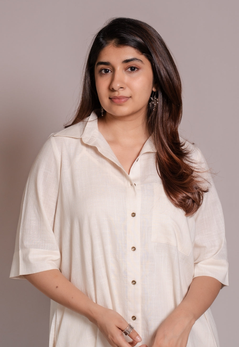 Off White Solid Slub Cotton Straight Kurta - DyeVerse