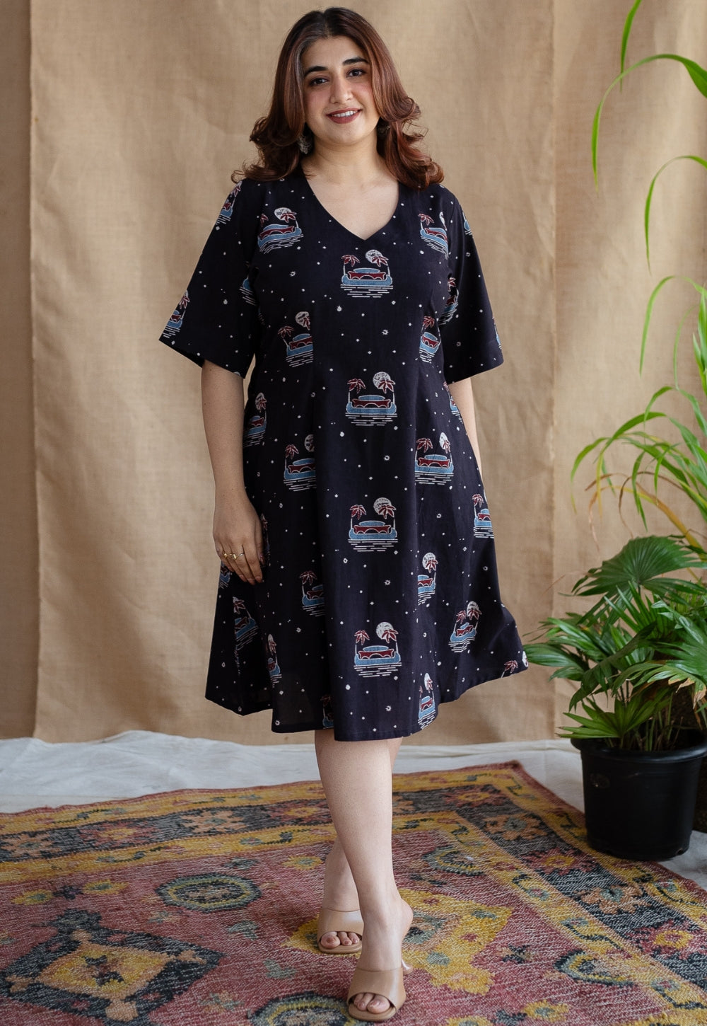 Kochi Ajrakh Black Cotton Dress