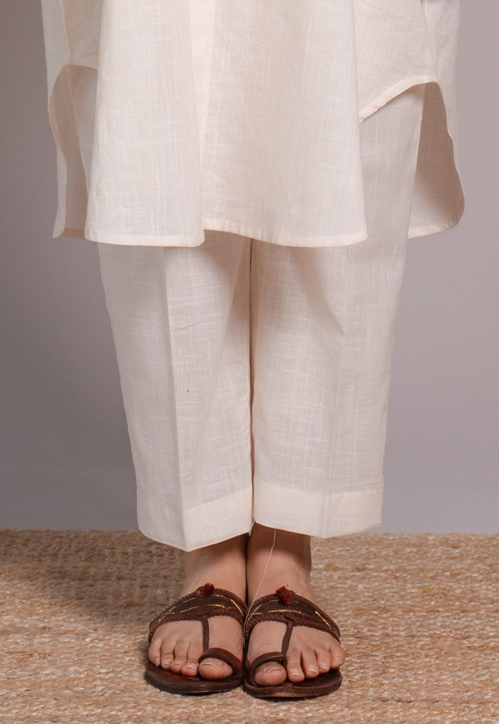 Off White  Slub Cotton Straight Pant- DyeVerse