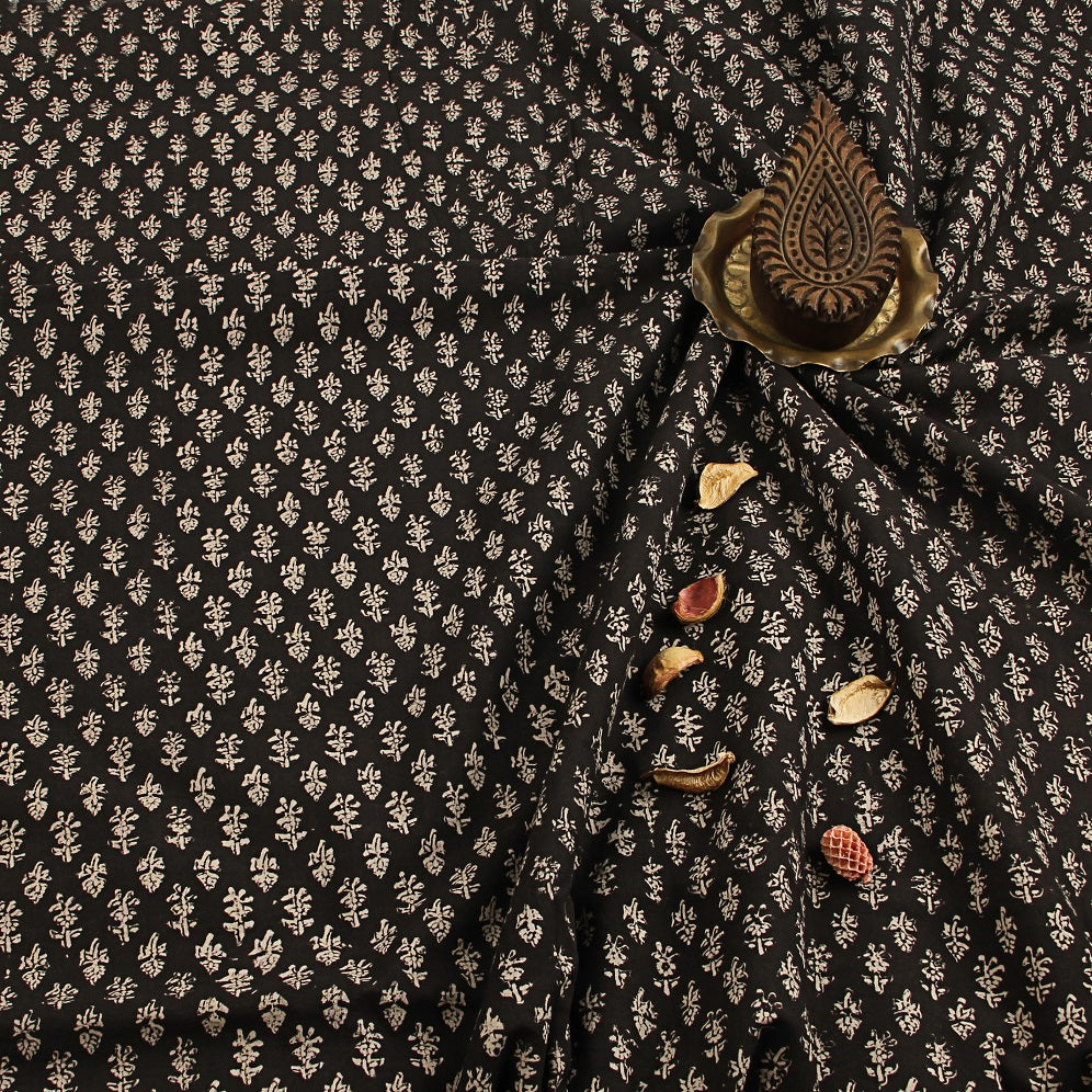 Black Butti Fadat Hand Block Print Cotton Fabric