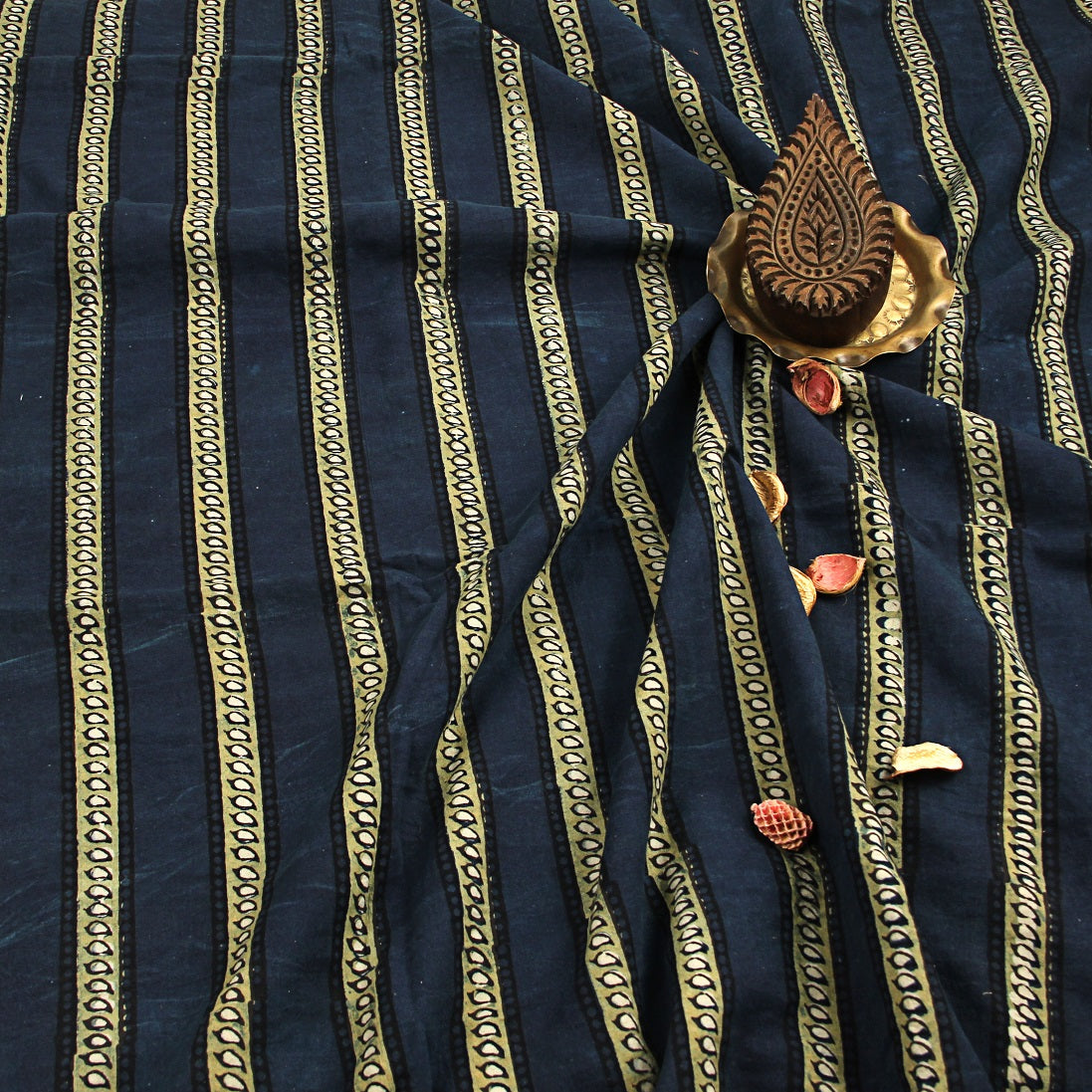 Blue Butti Dabu Hand Block Printed Cotton Fabric