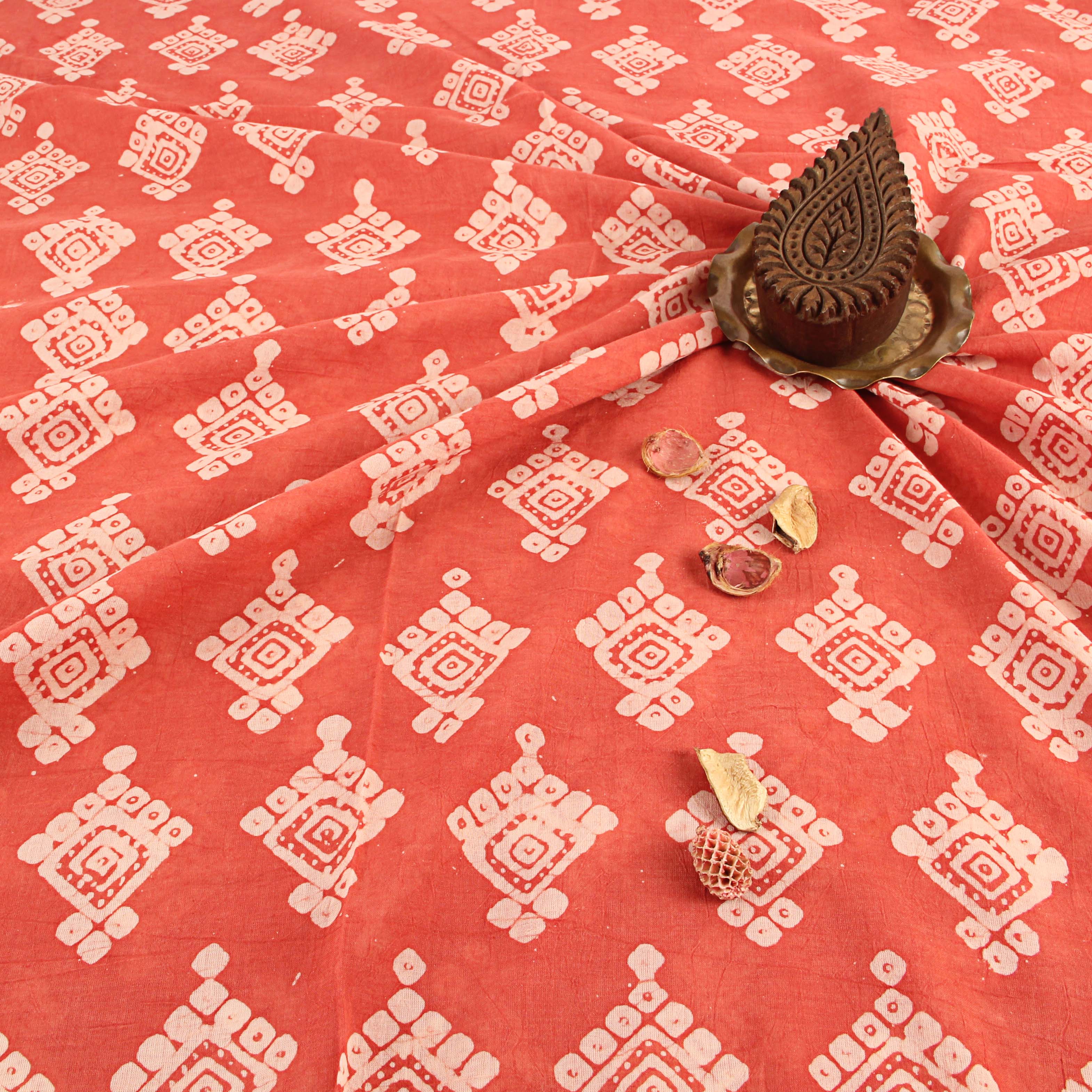 Pink Butta Batik Hand Block Print Mul Cotton Fabric
