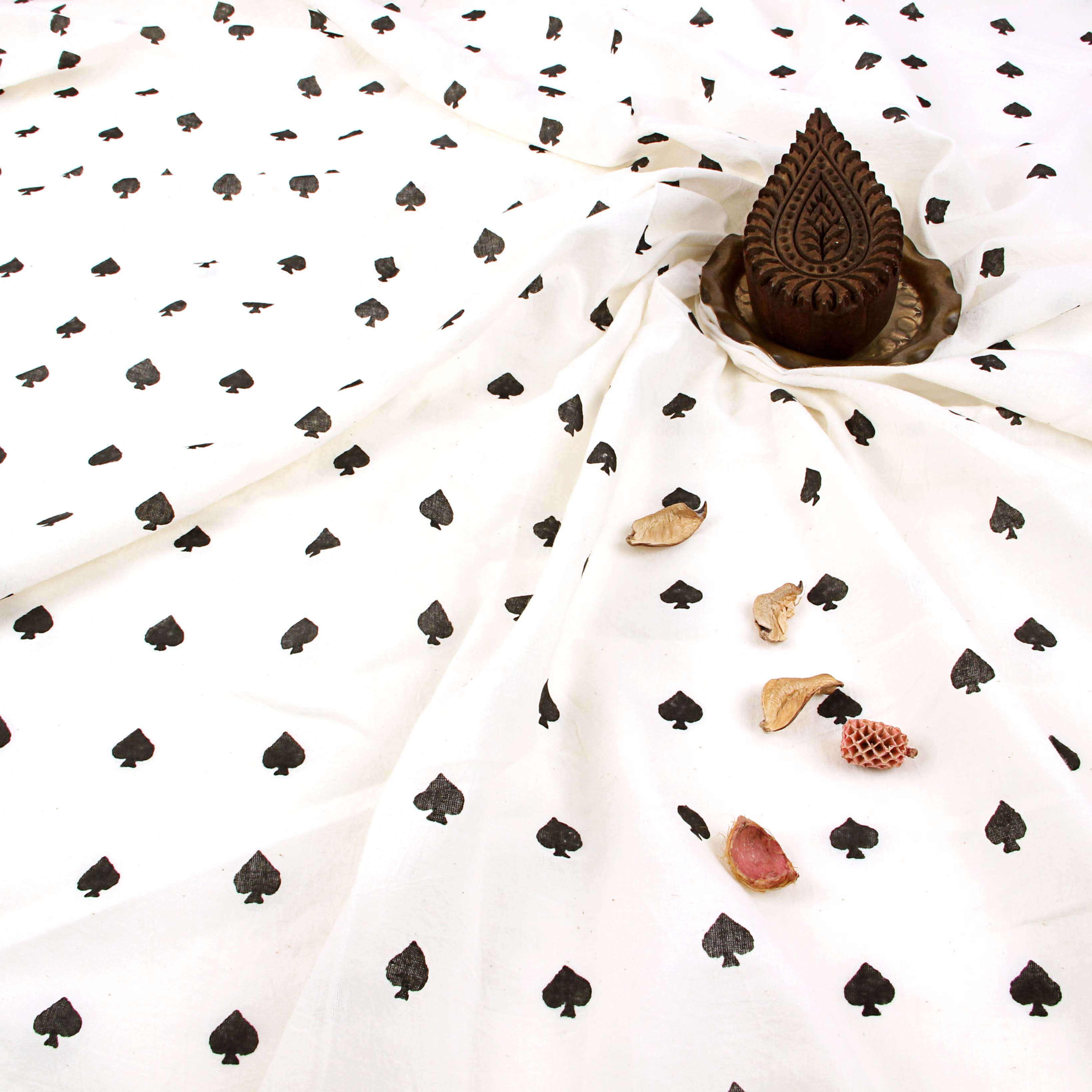 Black Small Shapes Pattern Dabu Handblock Printed Cotton Fabric