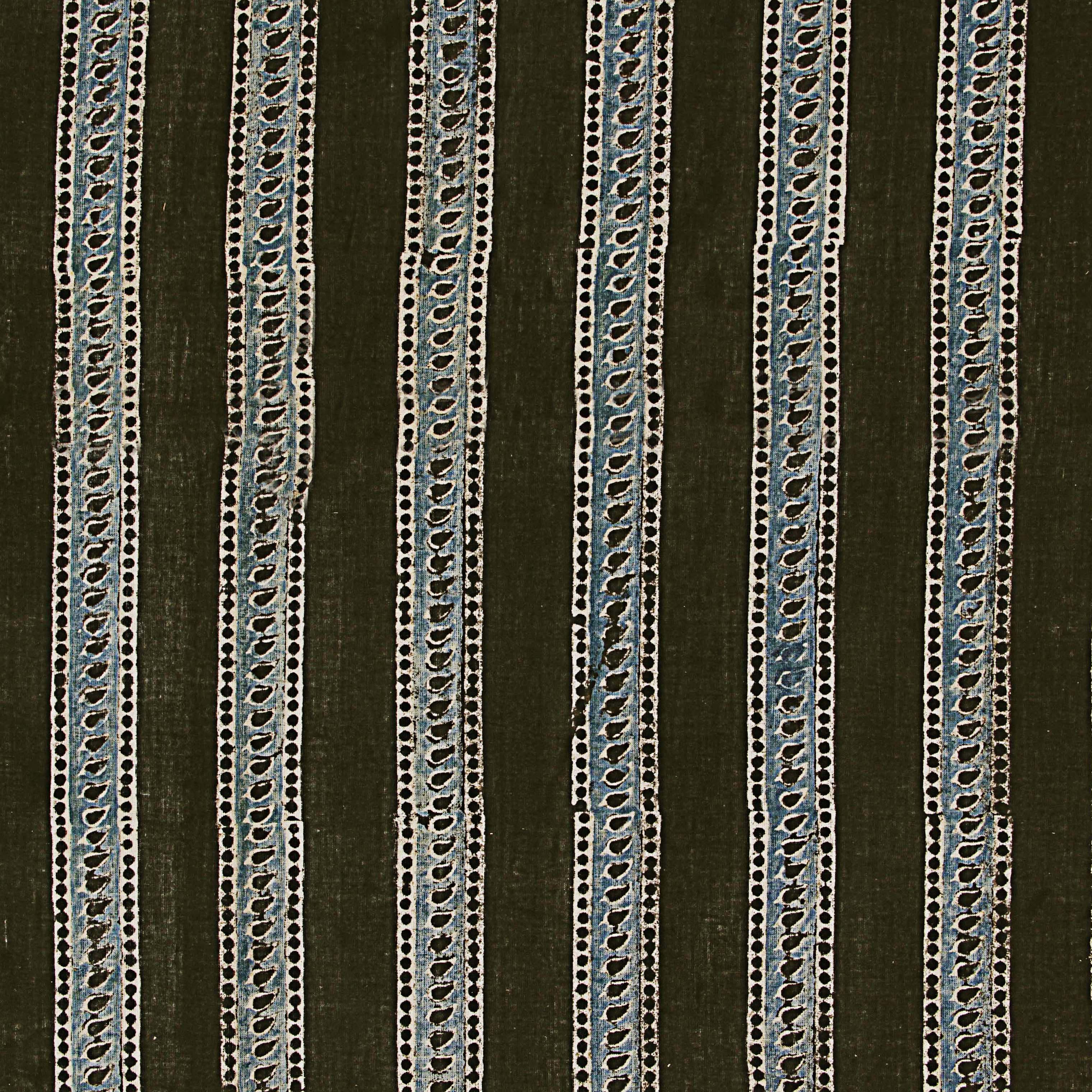 Black Leaf Border Ajrakh Hand Block Print Cotton Fabric