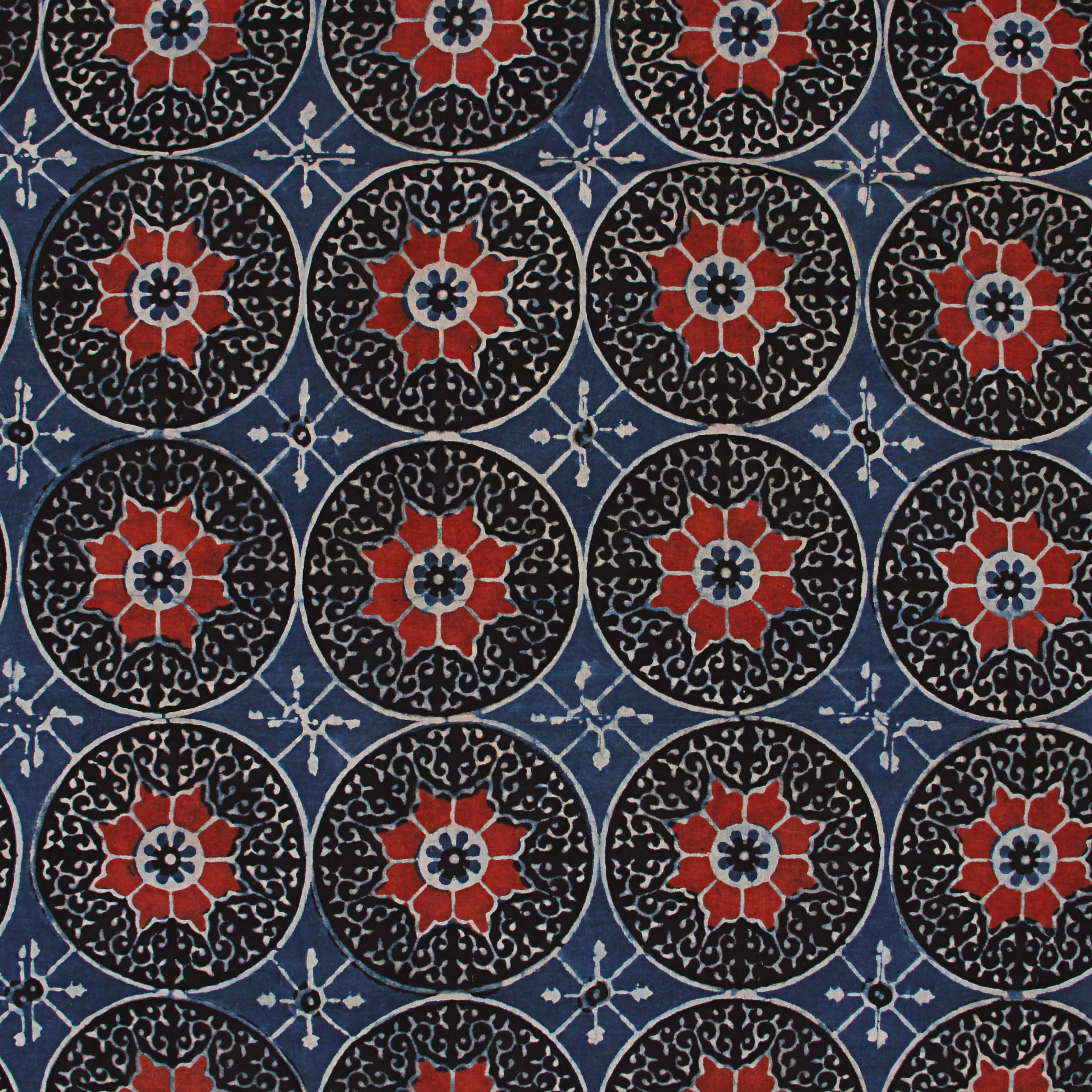 Blue Geometric Ajrakh Hand Block Print Cotton Fabric
