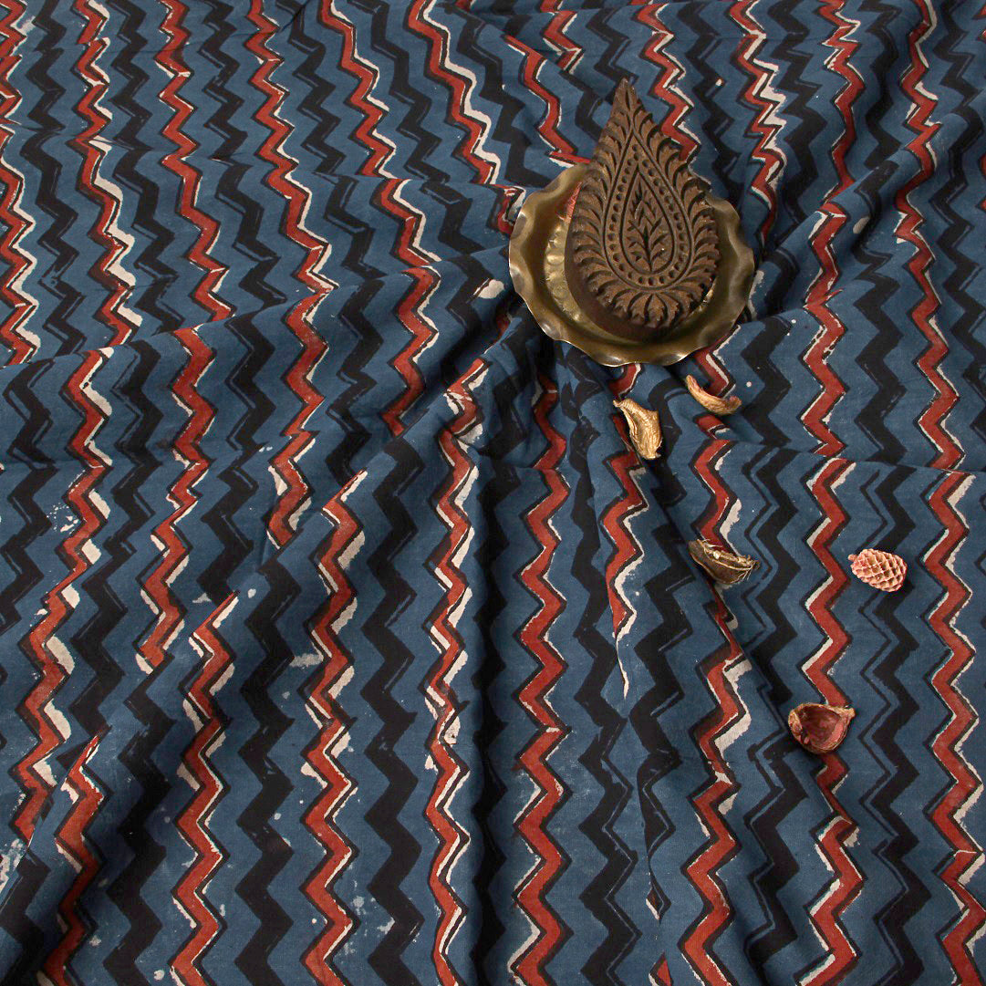 Blue Geometric Jahota Hand Block Print Cotton Print