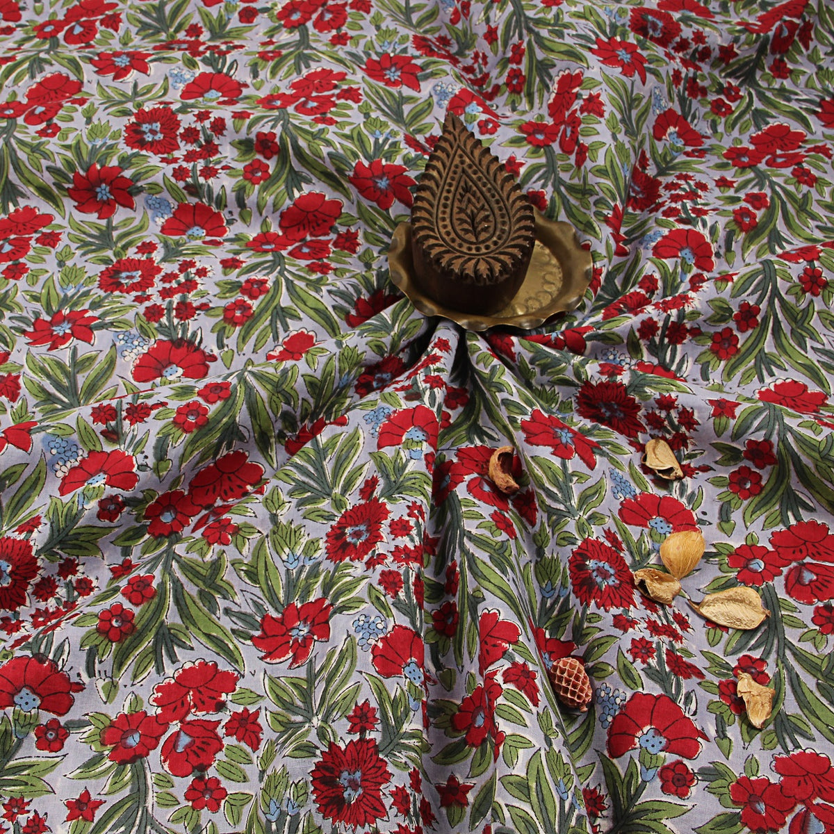 Purple Floral Sanganeri Hand Block Print Cotton Fabric