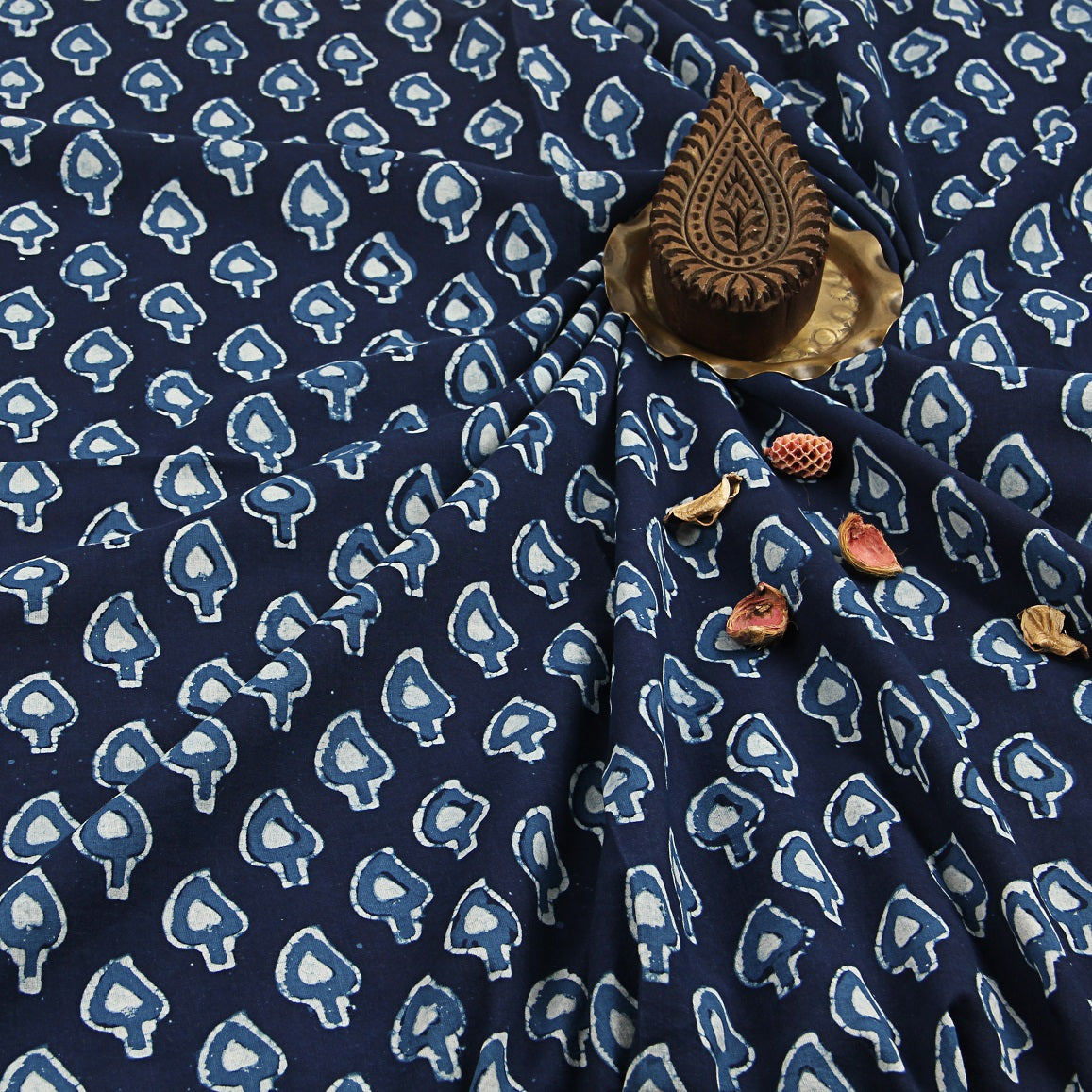 Blue Butti Balotra Hand Block Print Cotton Fabric
