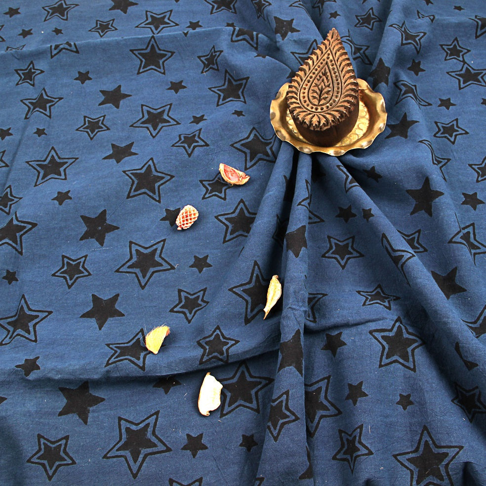 Blue Celestial Ajrakh Hand Block Print Cotton Fabric