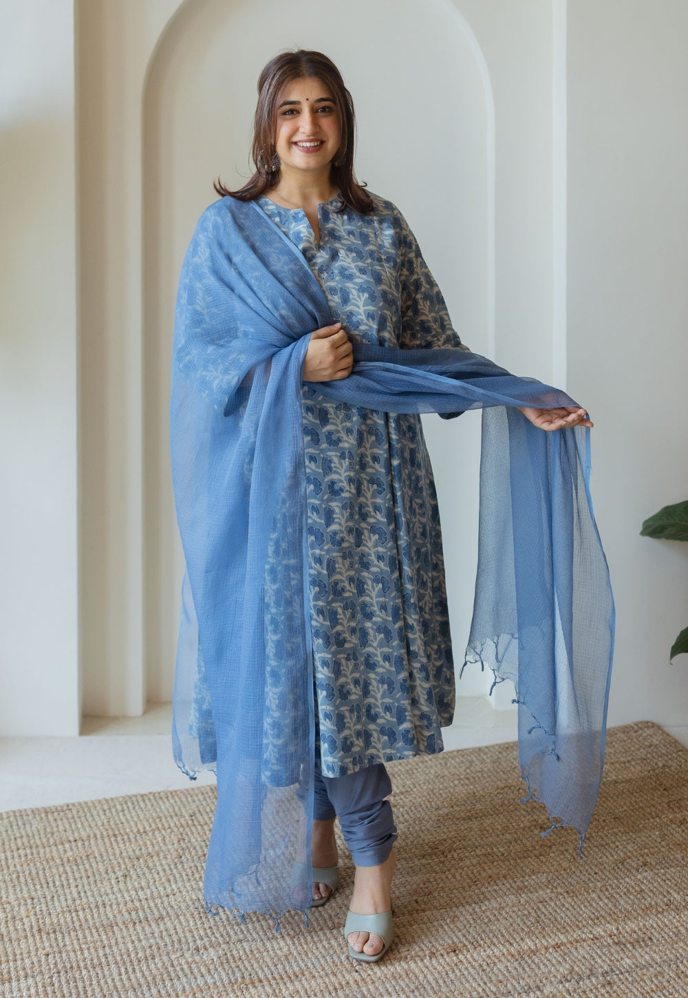Malika Blue Ajrakh Cotton Kali Kurta