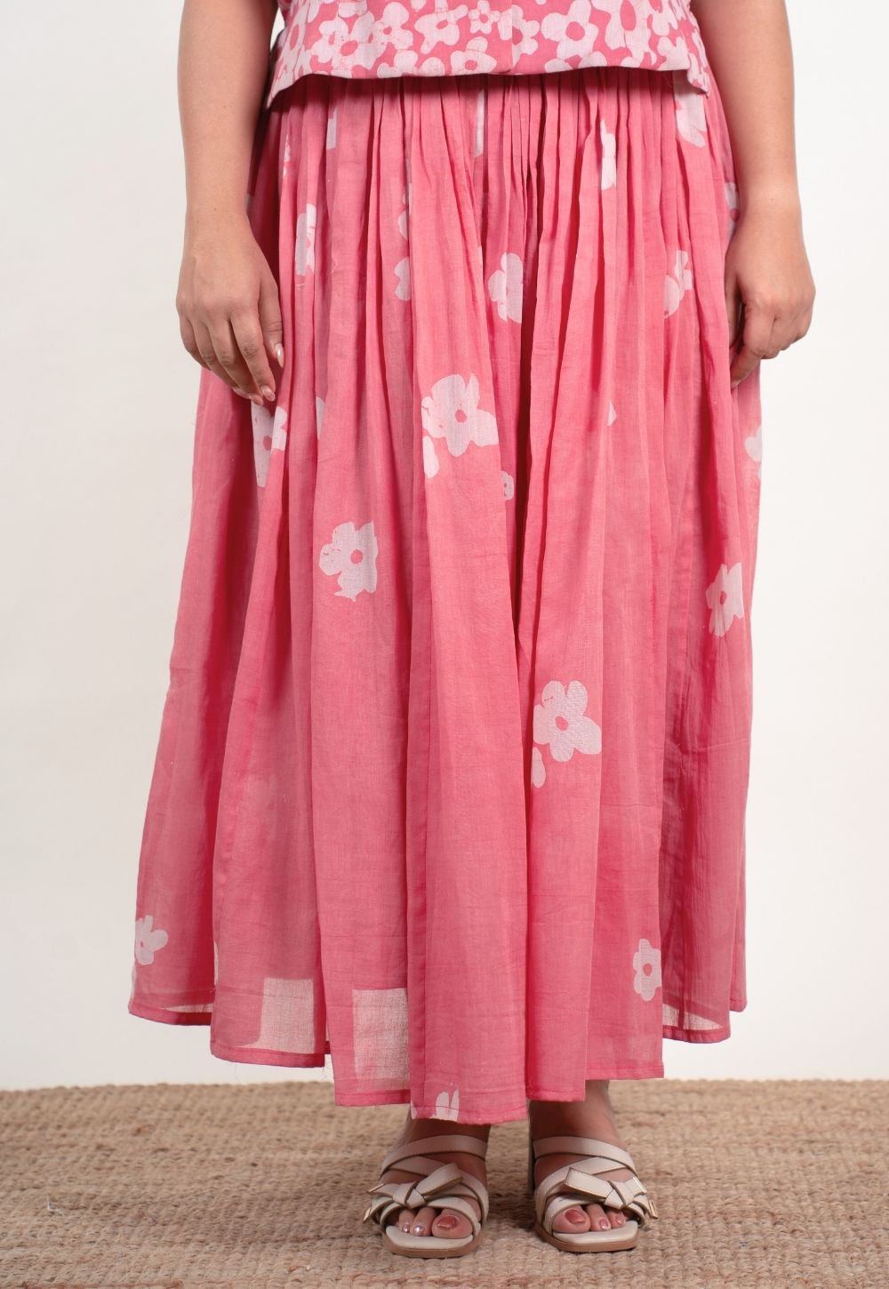 Eshal Pink Batik MulMul Flared Skirt