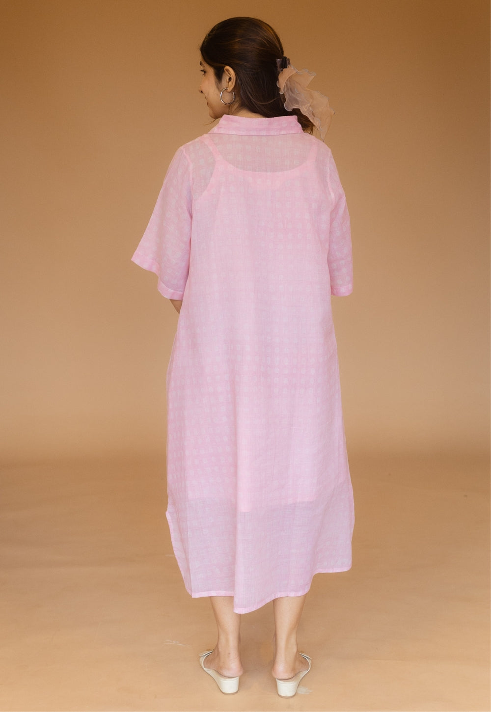 Shama Pink Batik MulMul A Line Dress with Slip