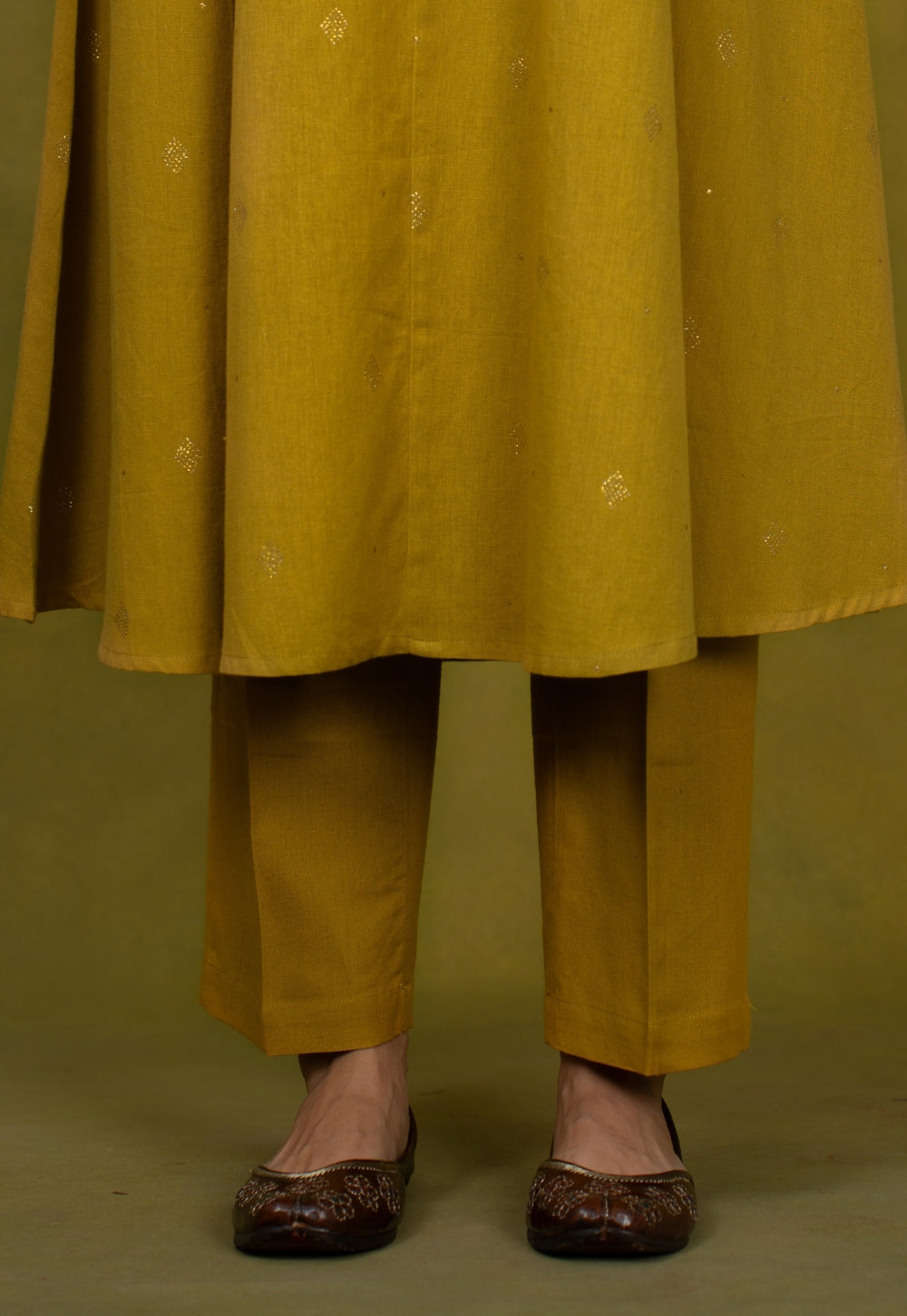 Maryam Yellow Rogan Handblock Printed Cotton Kali Kurta Suit Set (Set of 3)
