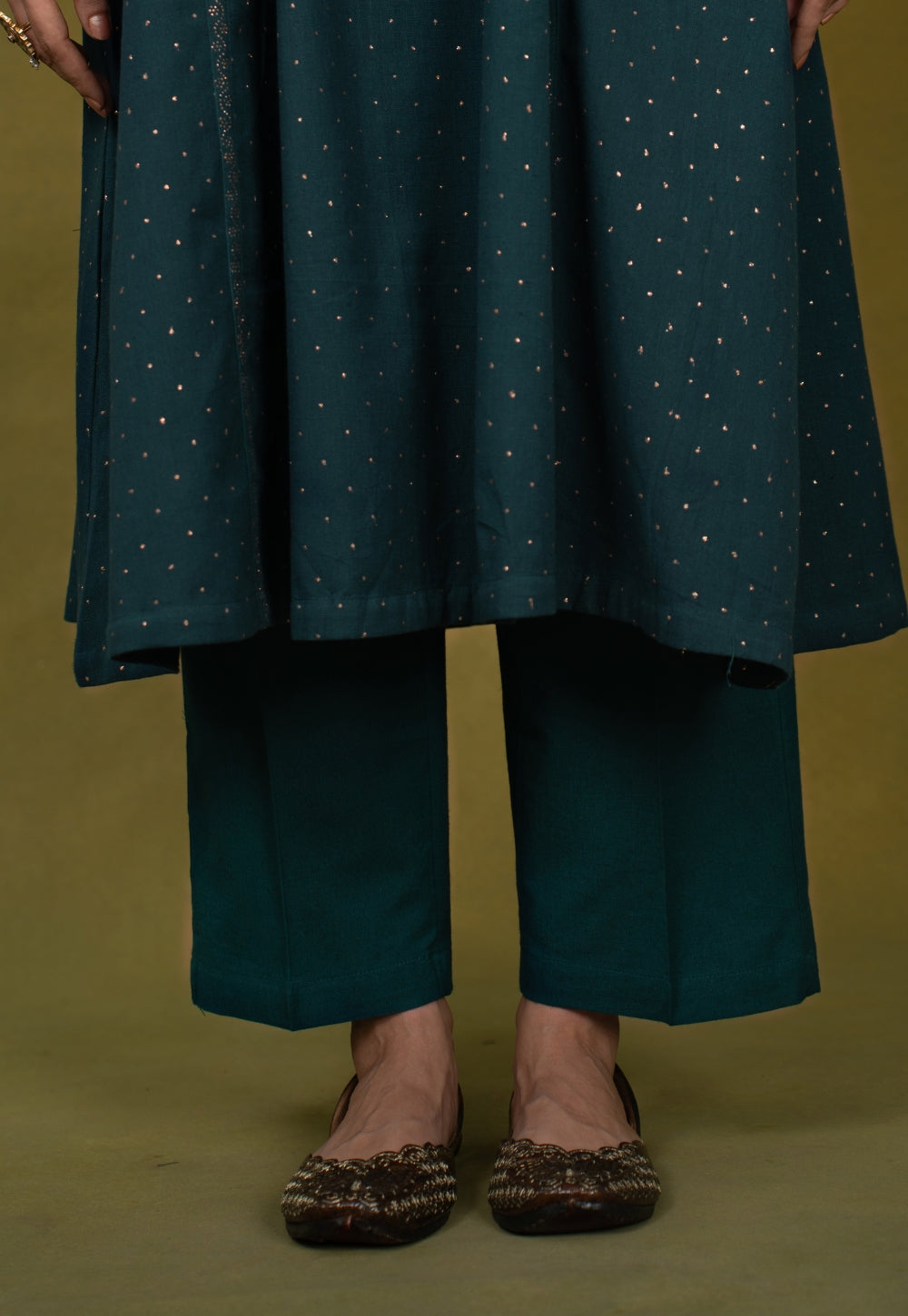 Jannat Blue Rogan Handblock Printed Cotton Kali Kurta Suit Set (Set of 3)