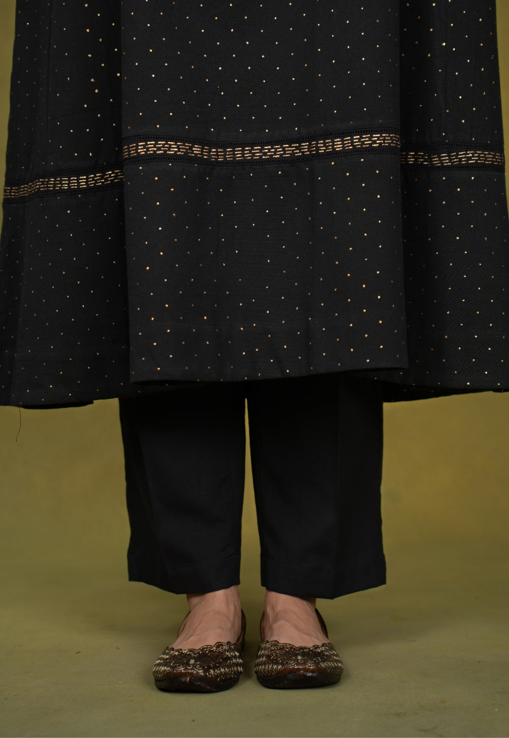 Qainat Black Rogan Handlock Printed Cotton Jhabbha Kali Kurta Suit Set (Set of 3)