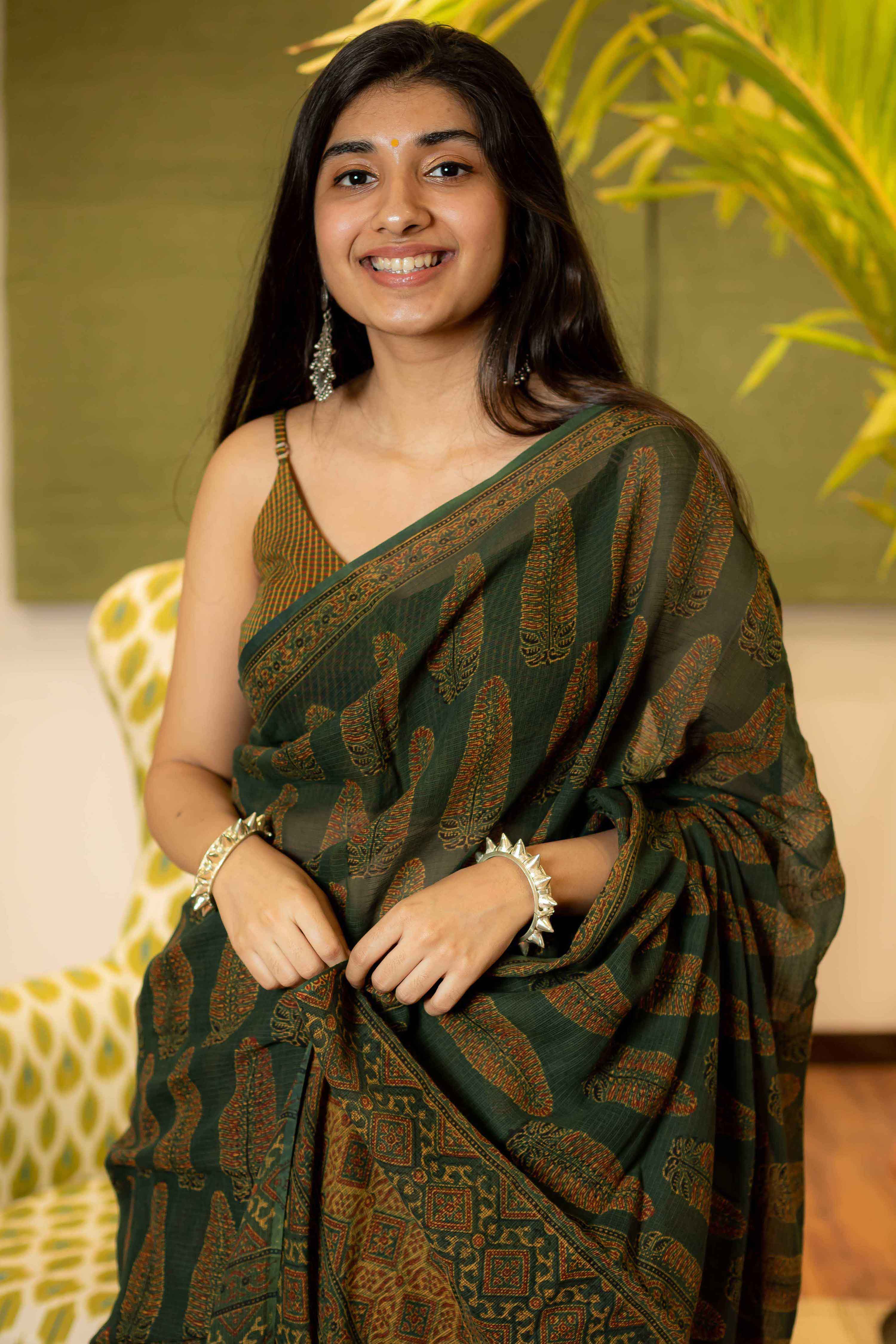 Ajrakh Natural Dyed Kota Doria Saree