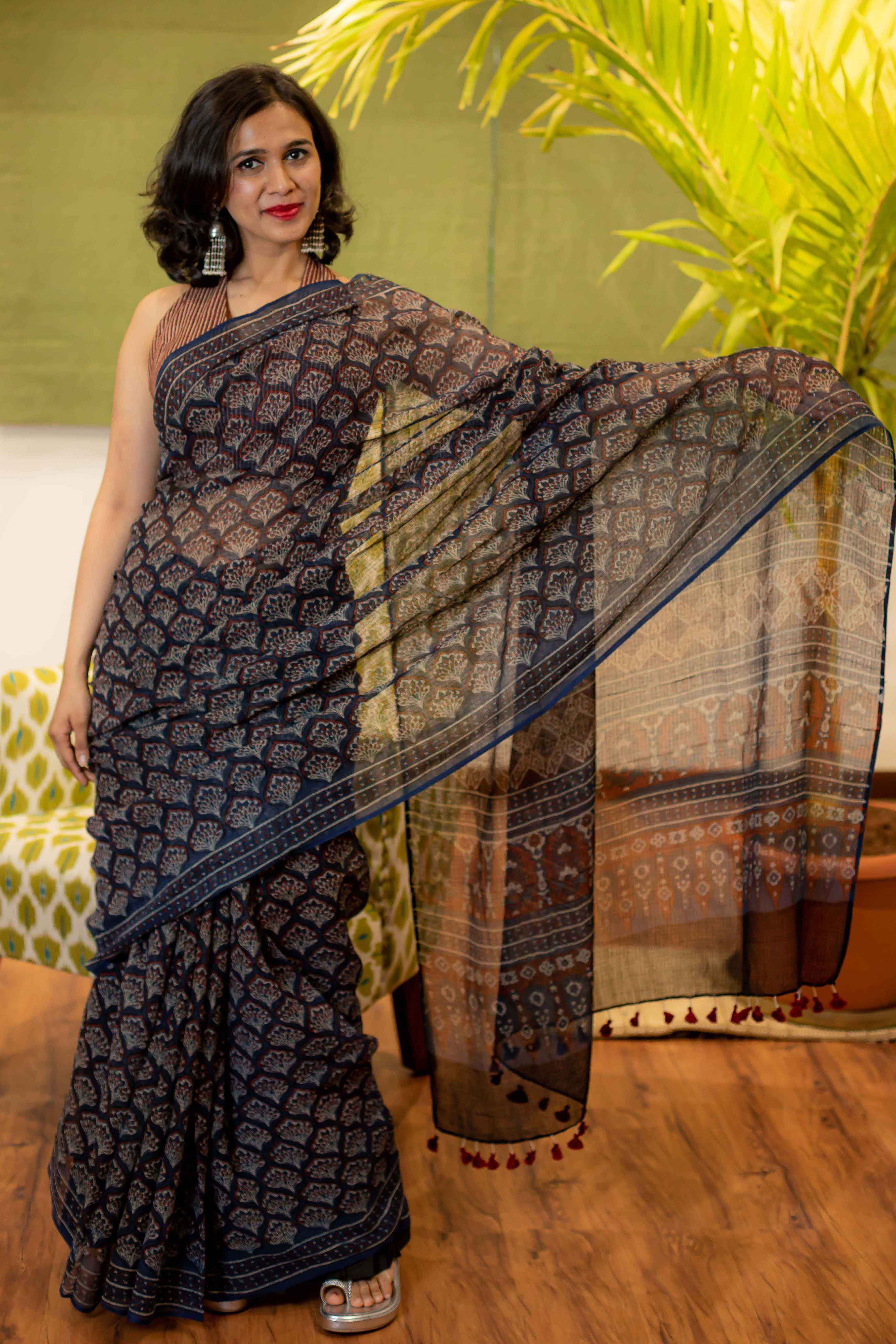 Ajrakh Natural Dyed Kota Doria Saree