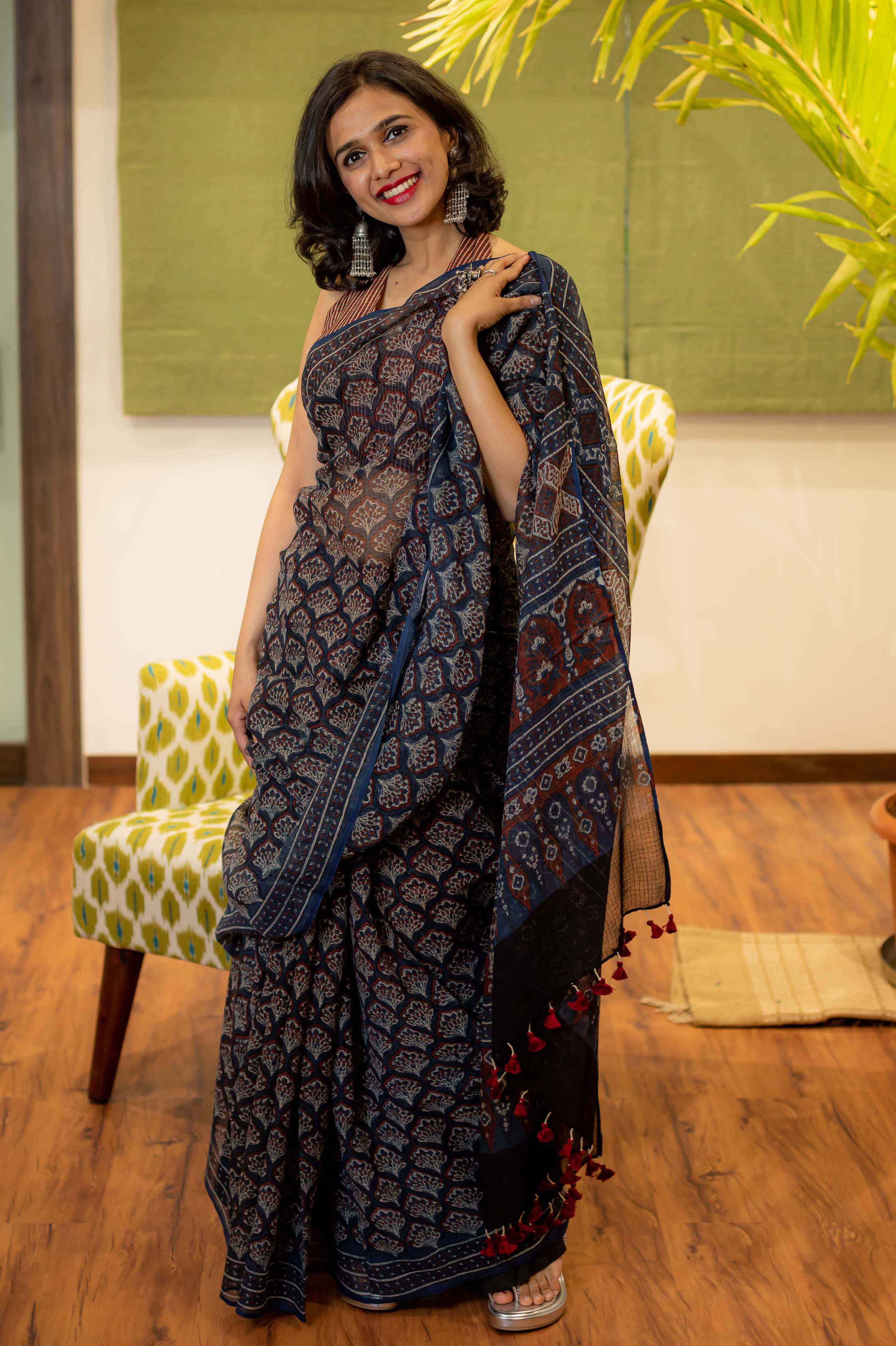 Ajrakh Natural Dyed Kota Doria Saree