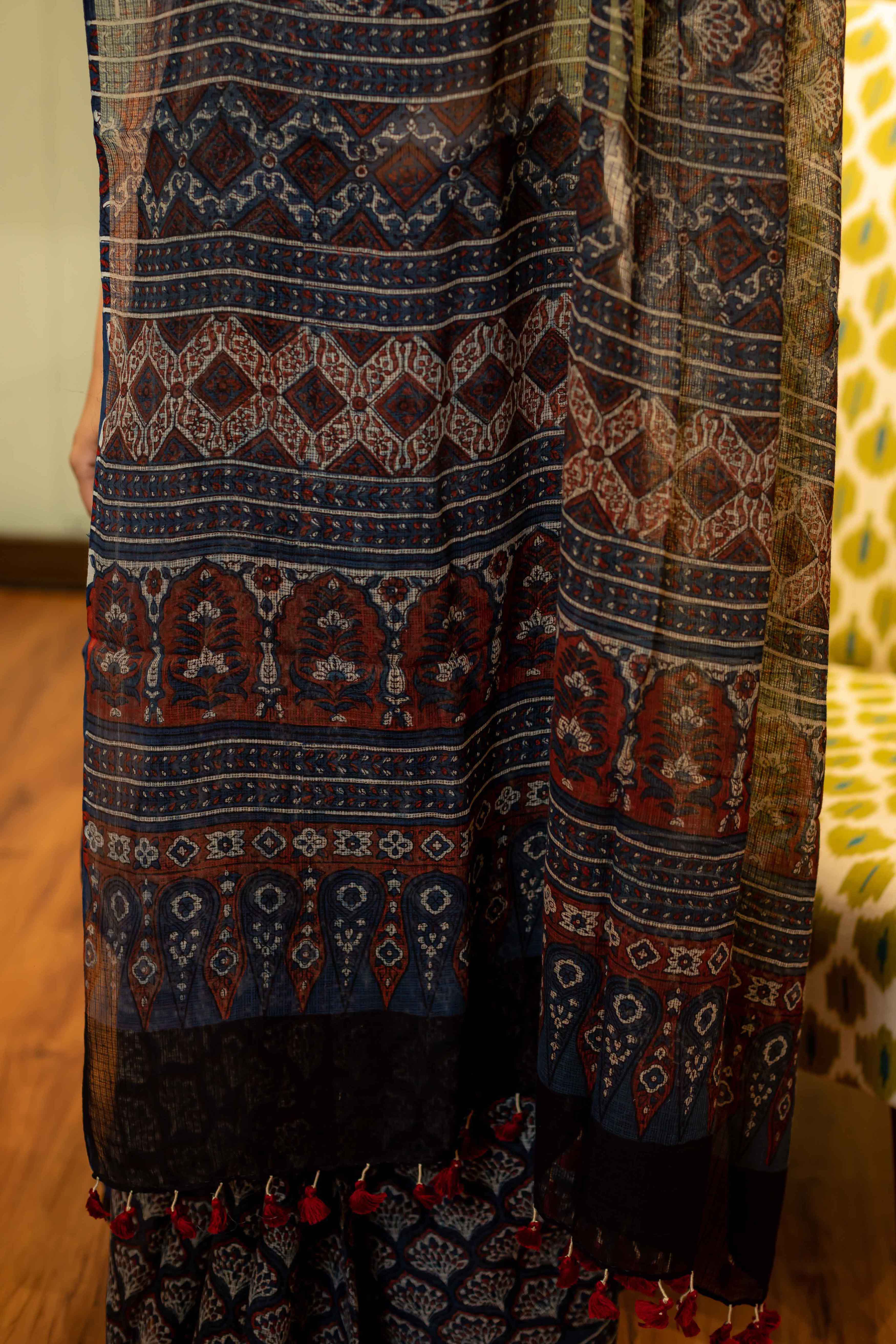 Ajrakh Natural Dyed Kota Doria Saree