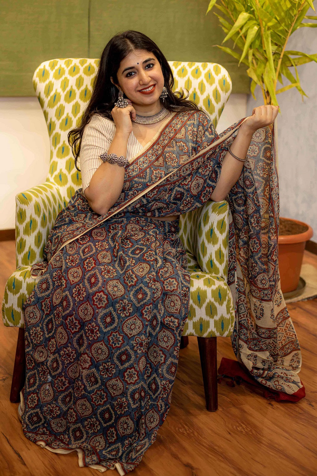 Ajrakh Natural Dyed Kota Doria Saree