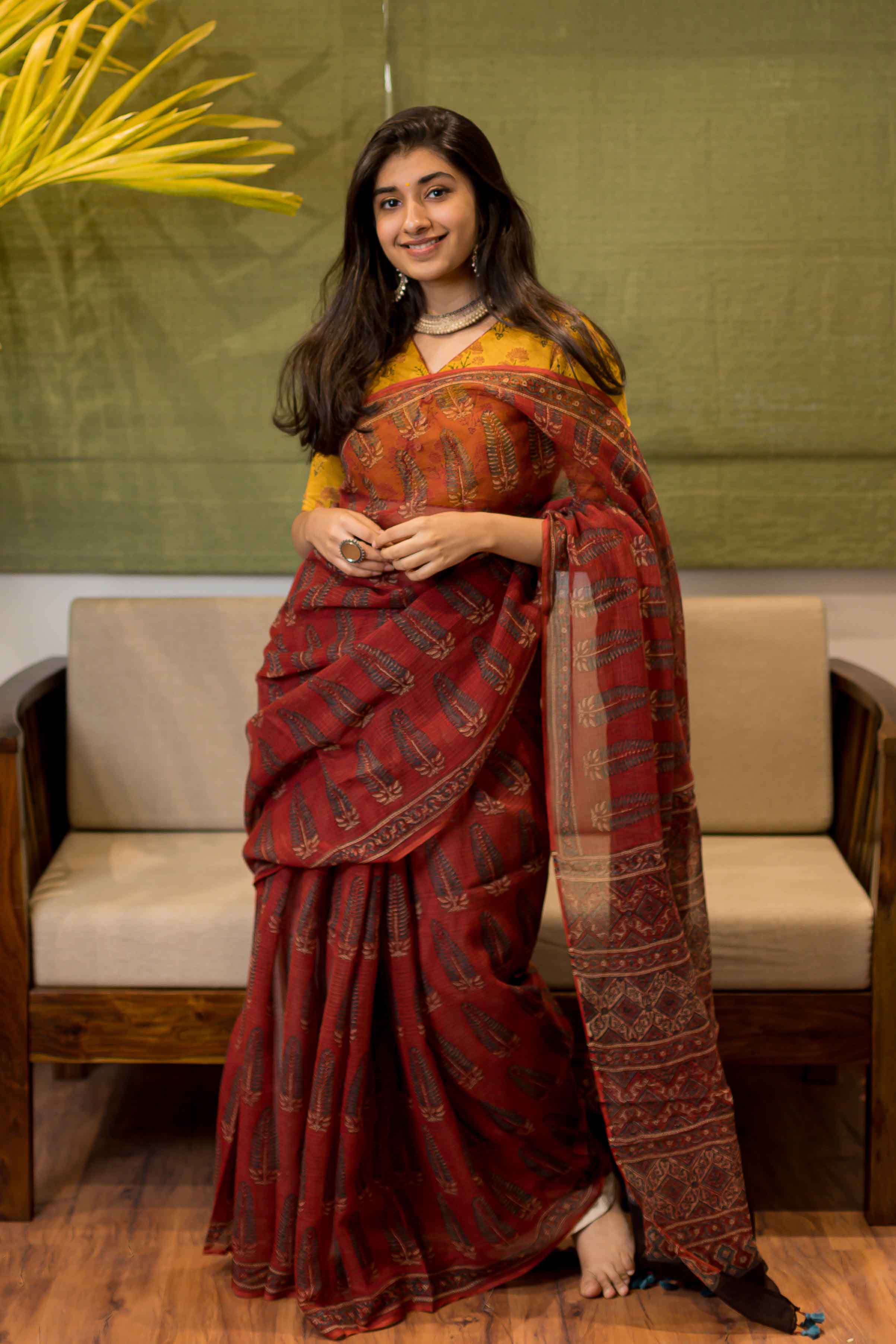 Ajrakh Natural Dyed Kota Doria Saree