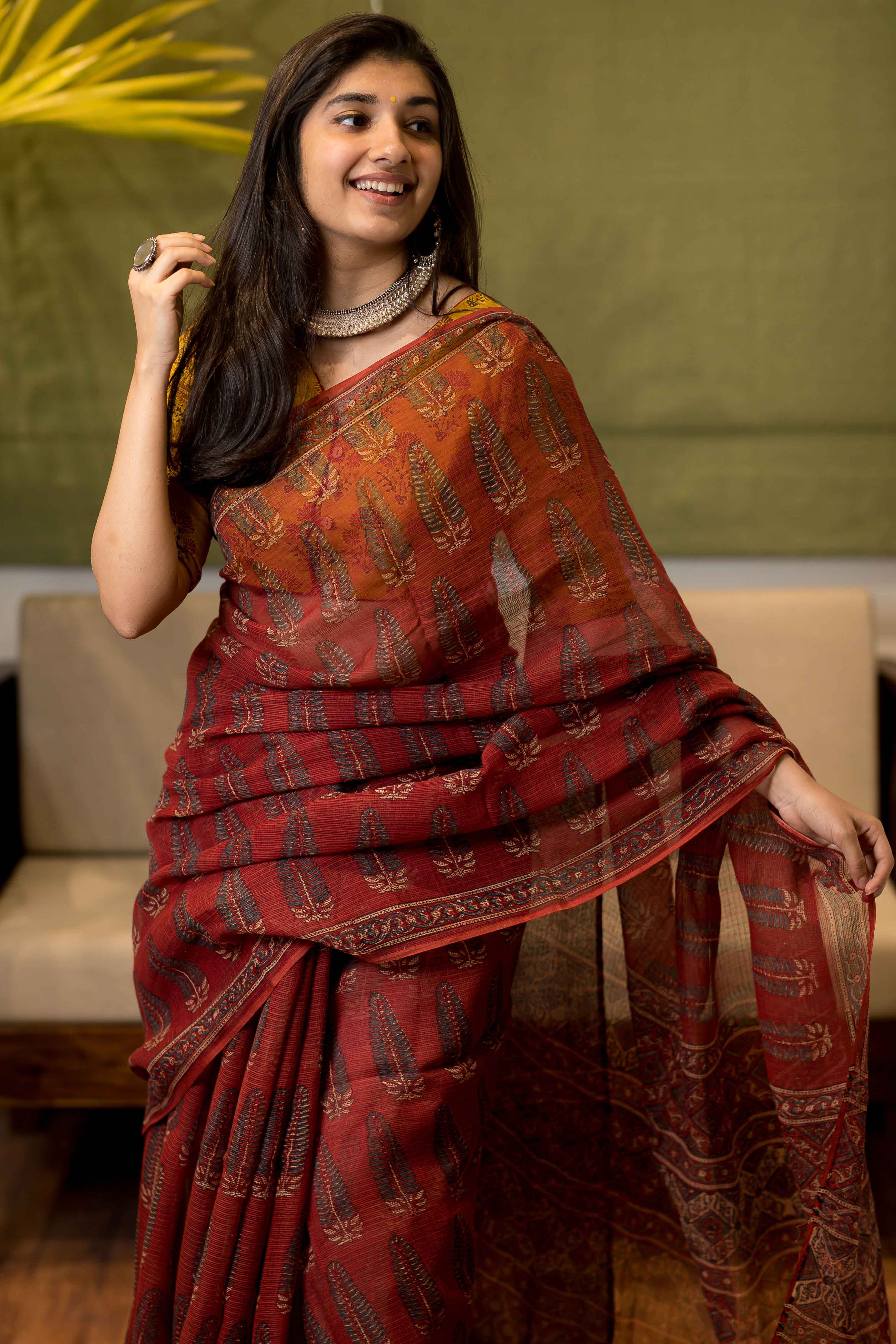Ajrakh Natural Dyed Kota Doria Saree