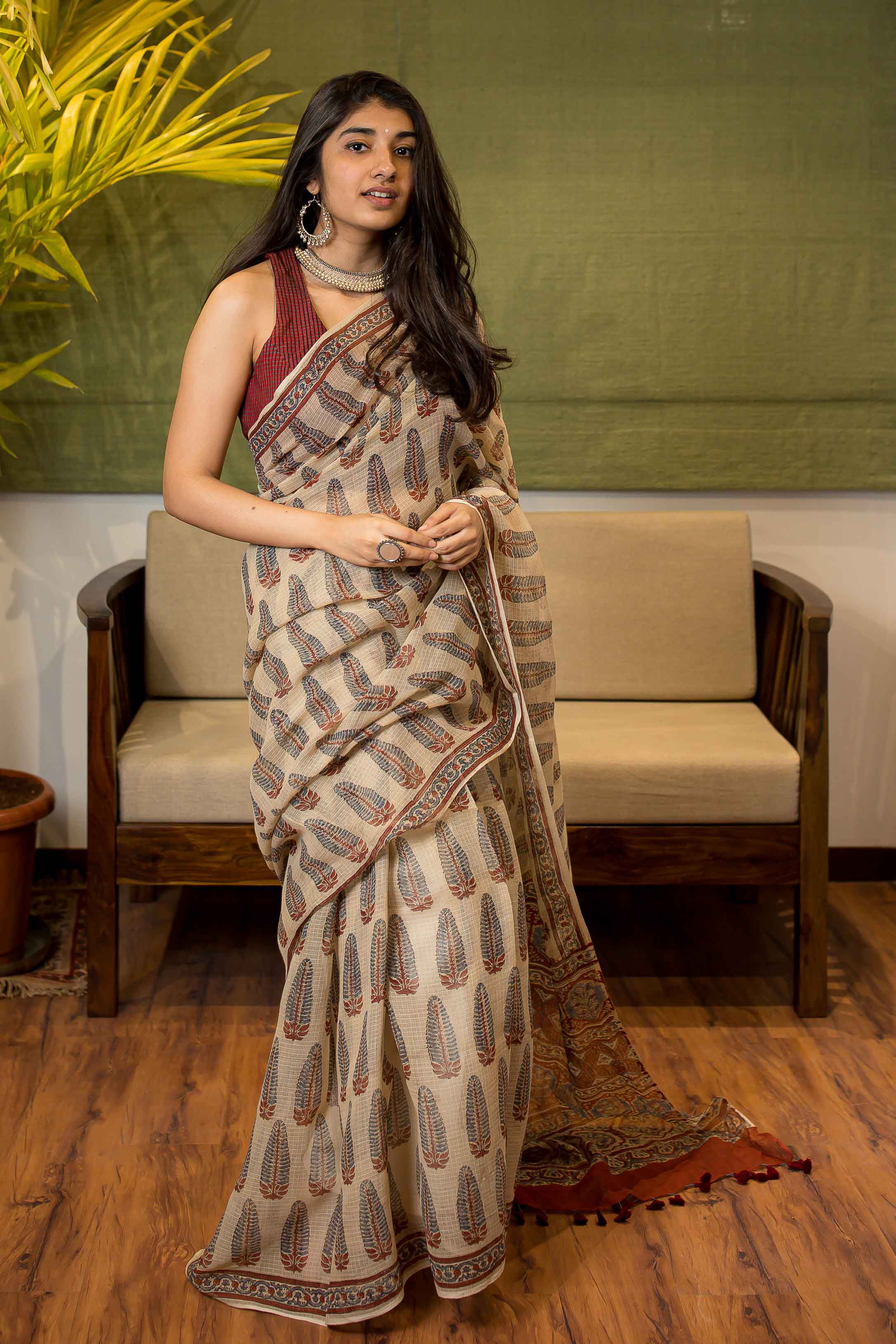 Ajrakh Natural Dyed Kota Doria Saree