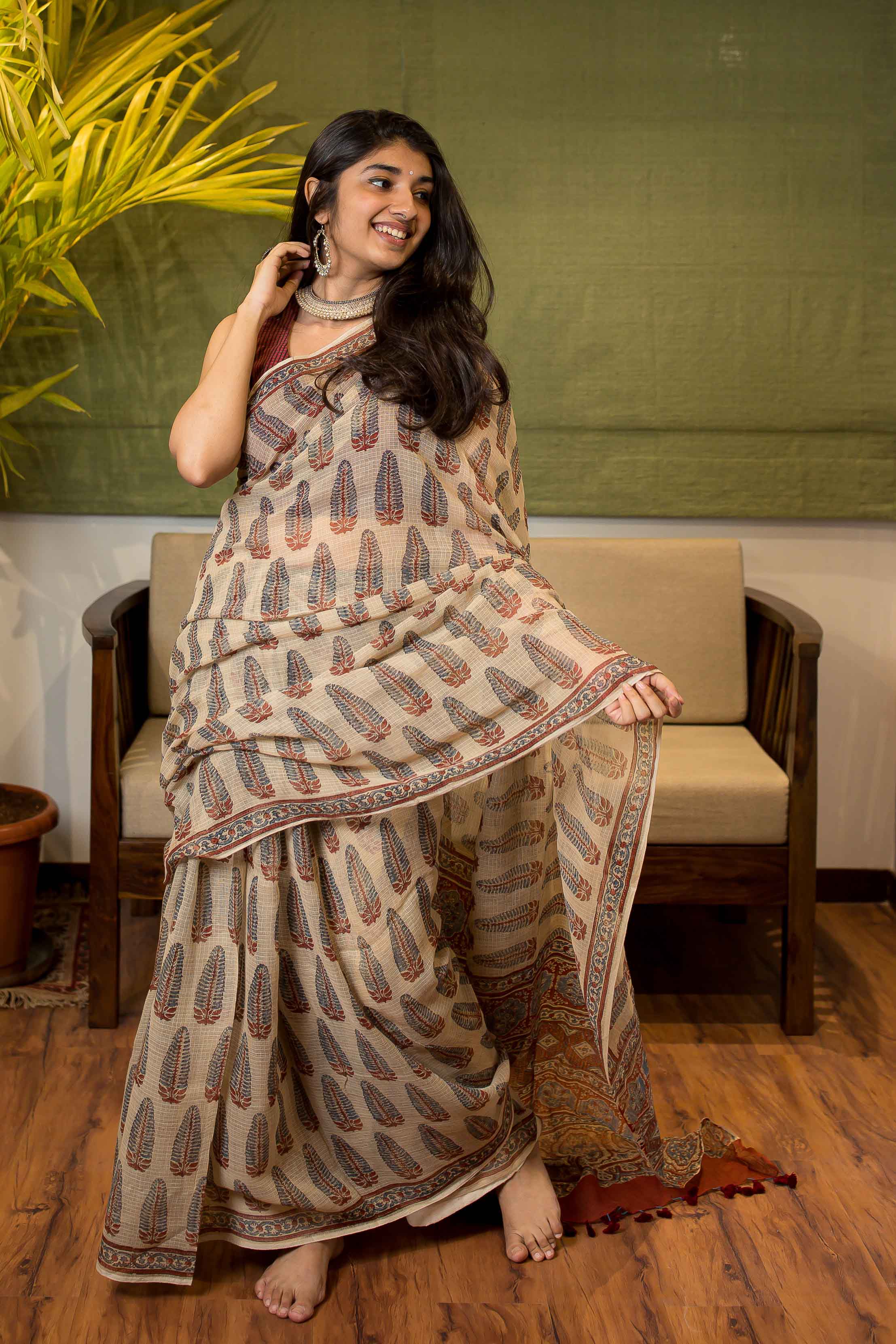 Ajrakh Natural Dyed Kota Doria Saree