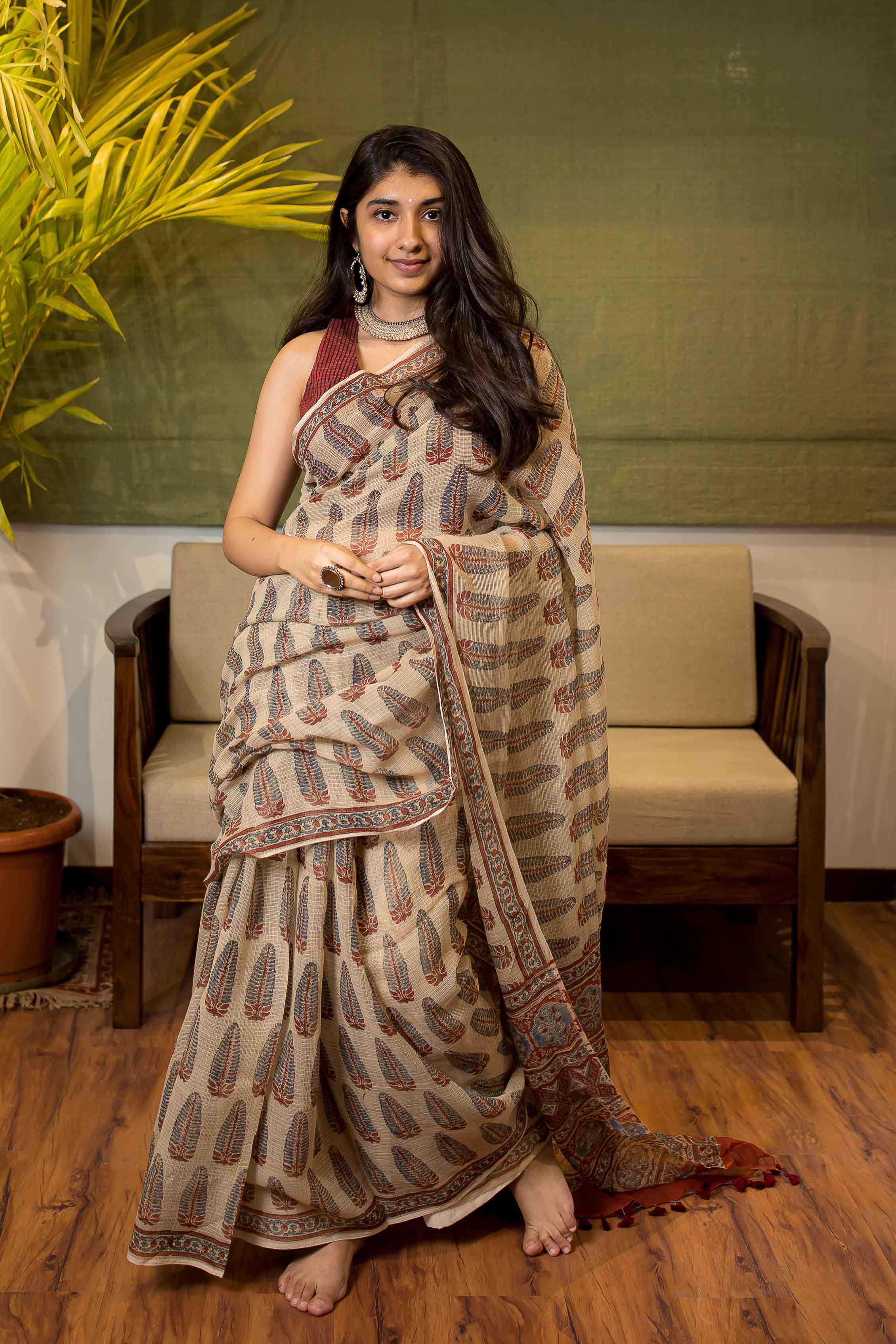 Ajrakh Natural Dyed Kota Doria Saree