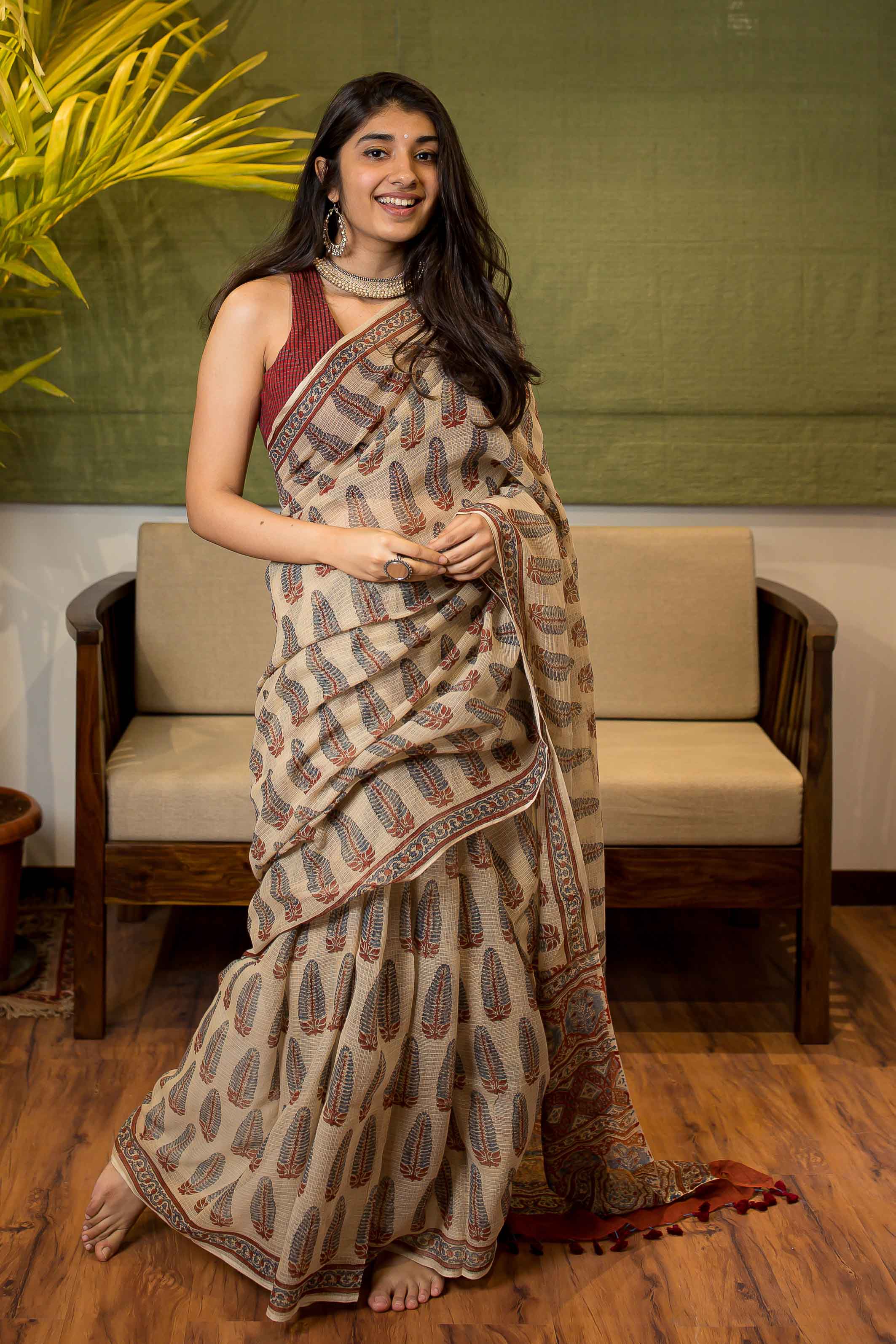 Ajrakh Natural Dyed Kota Doria Saree