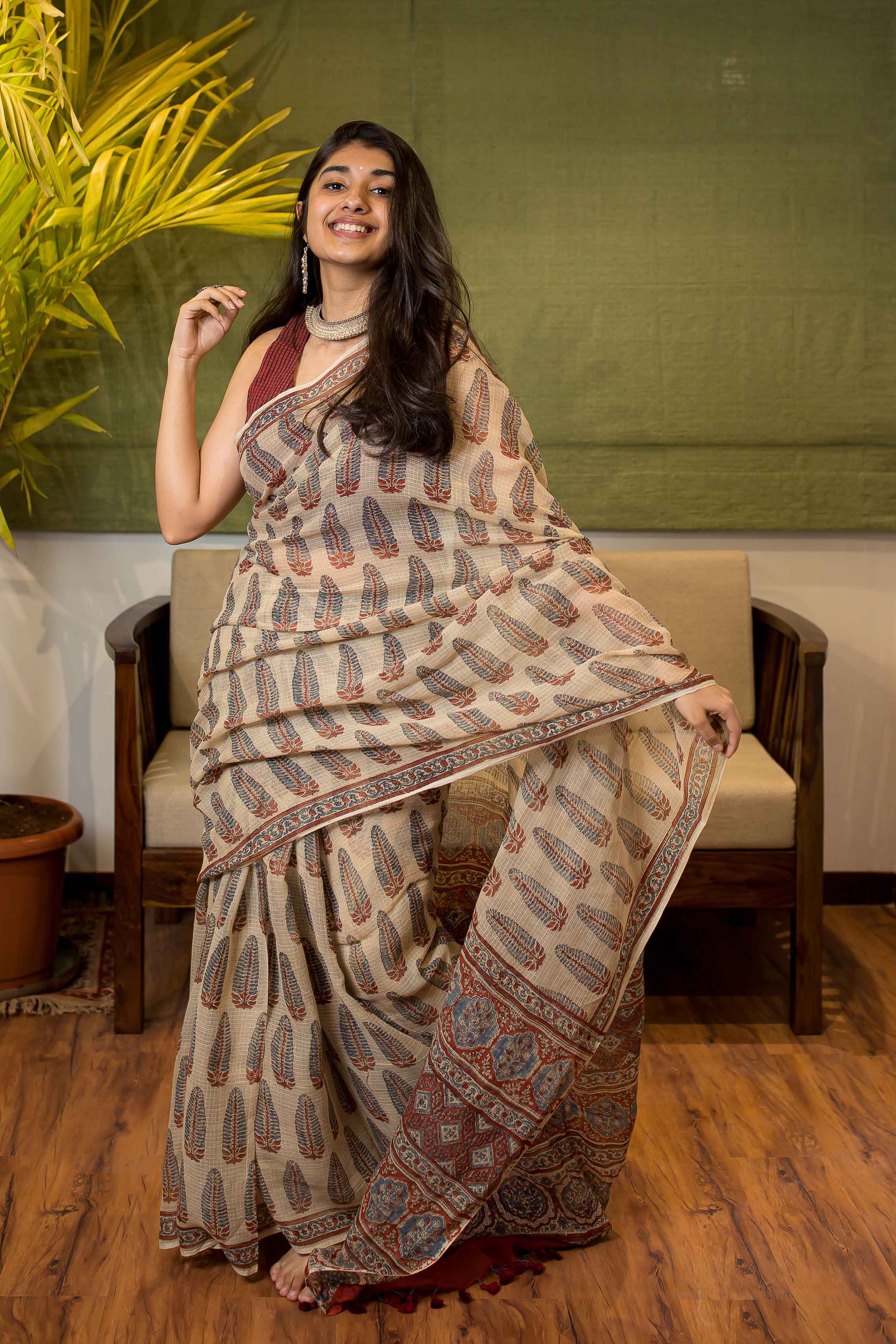 Ajrakh Natural Dyed Kota Doria Saree