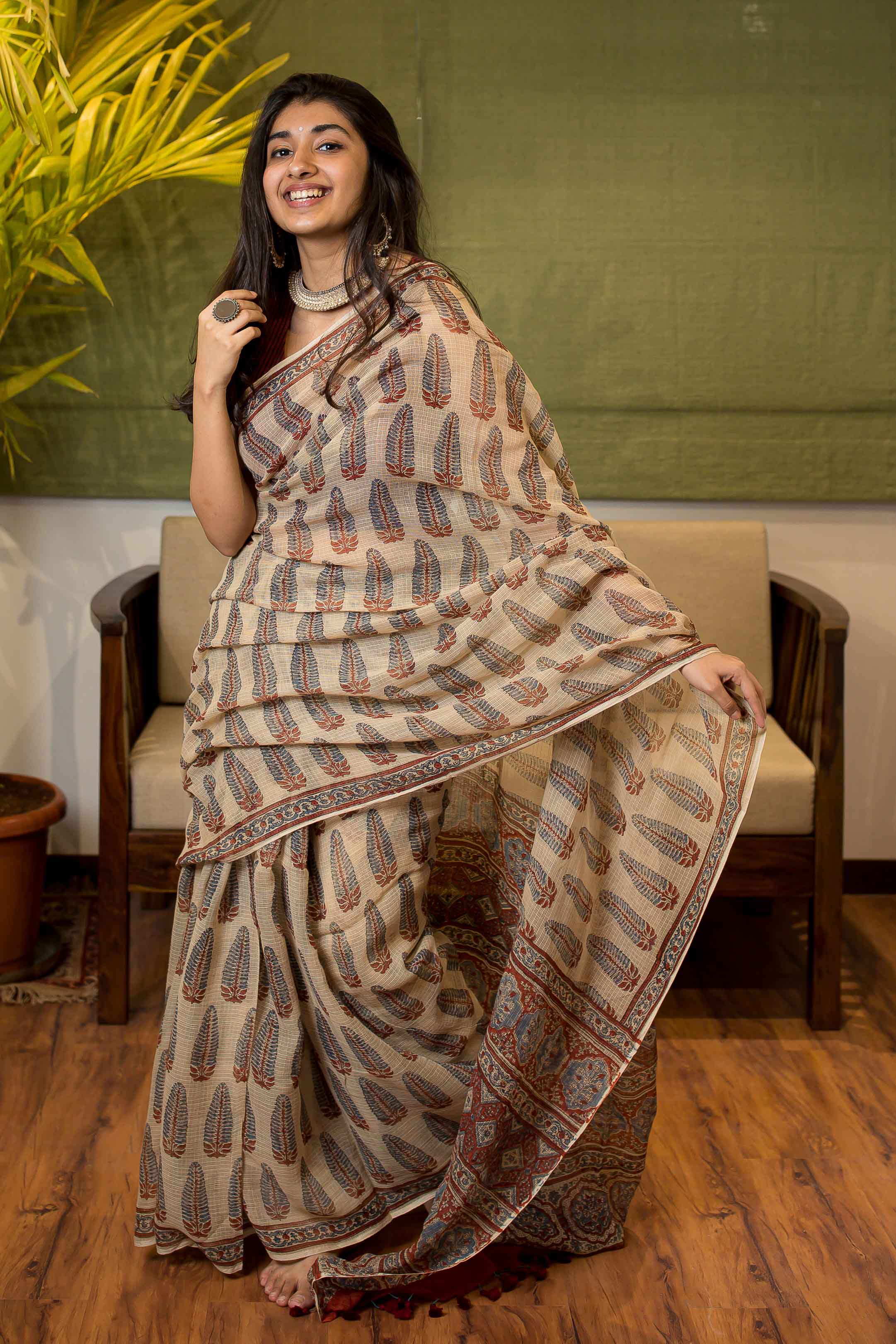 Ajrakh Natural Dyed Kota Doria Saree
