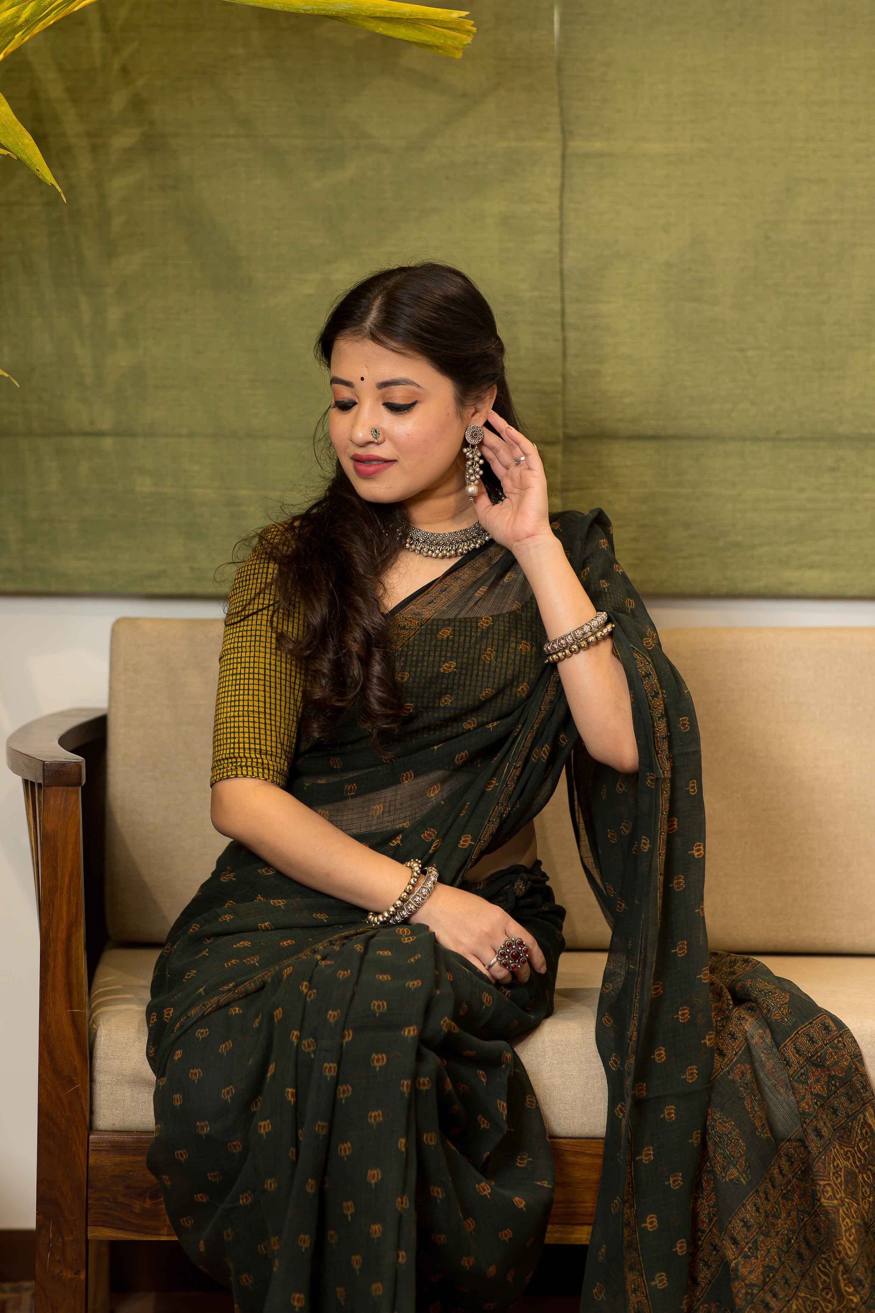 Ajrakh Natural Dyed Kota Doria Saree
