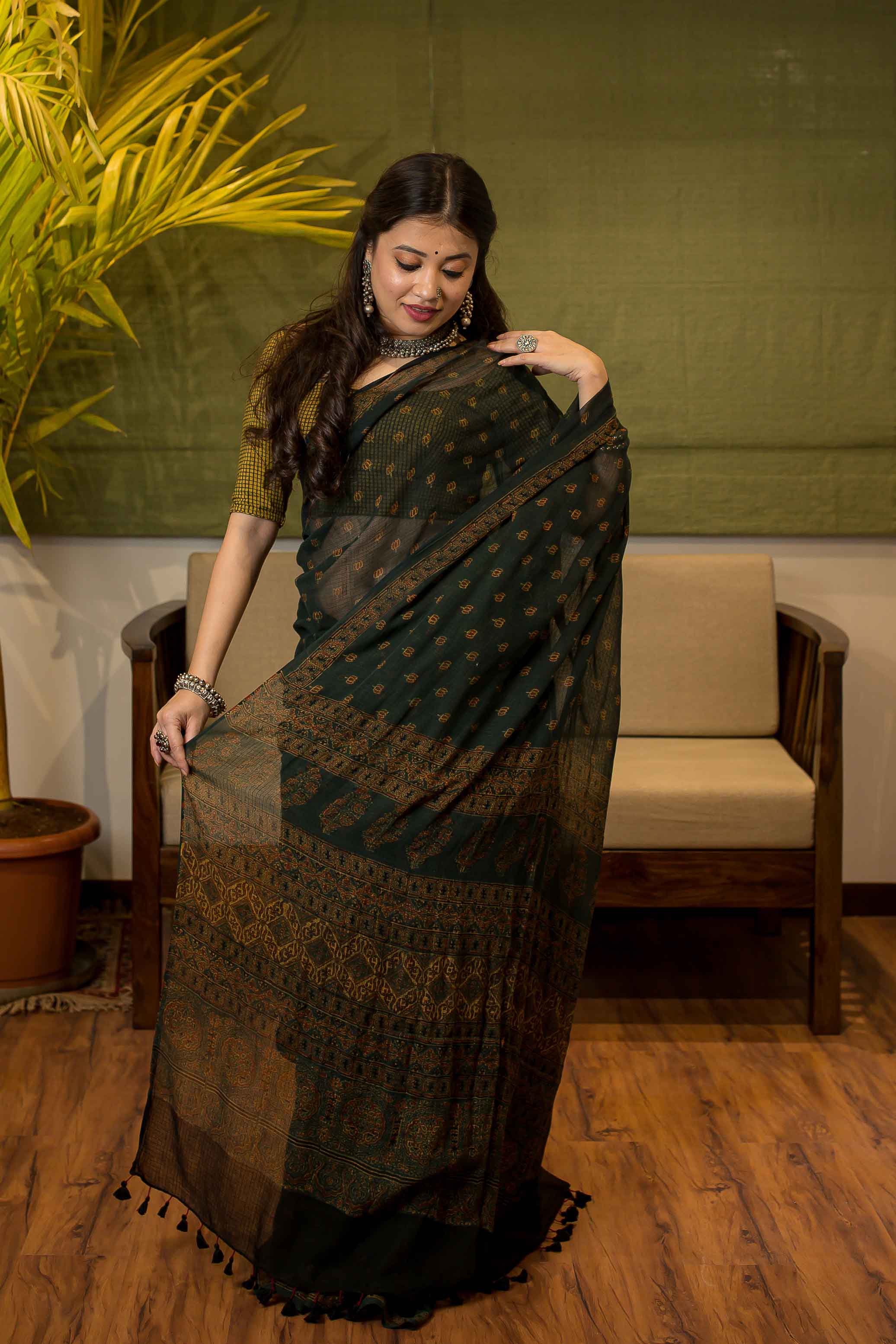 Ajrakh Natural Dyed Kota Doria Saree