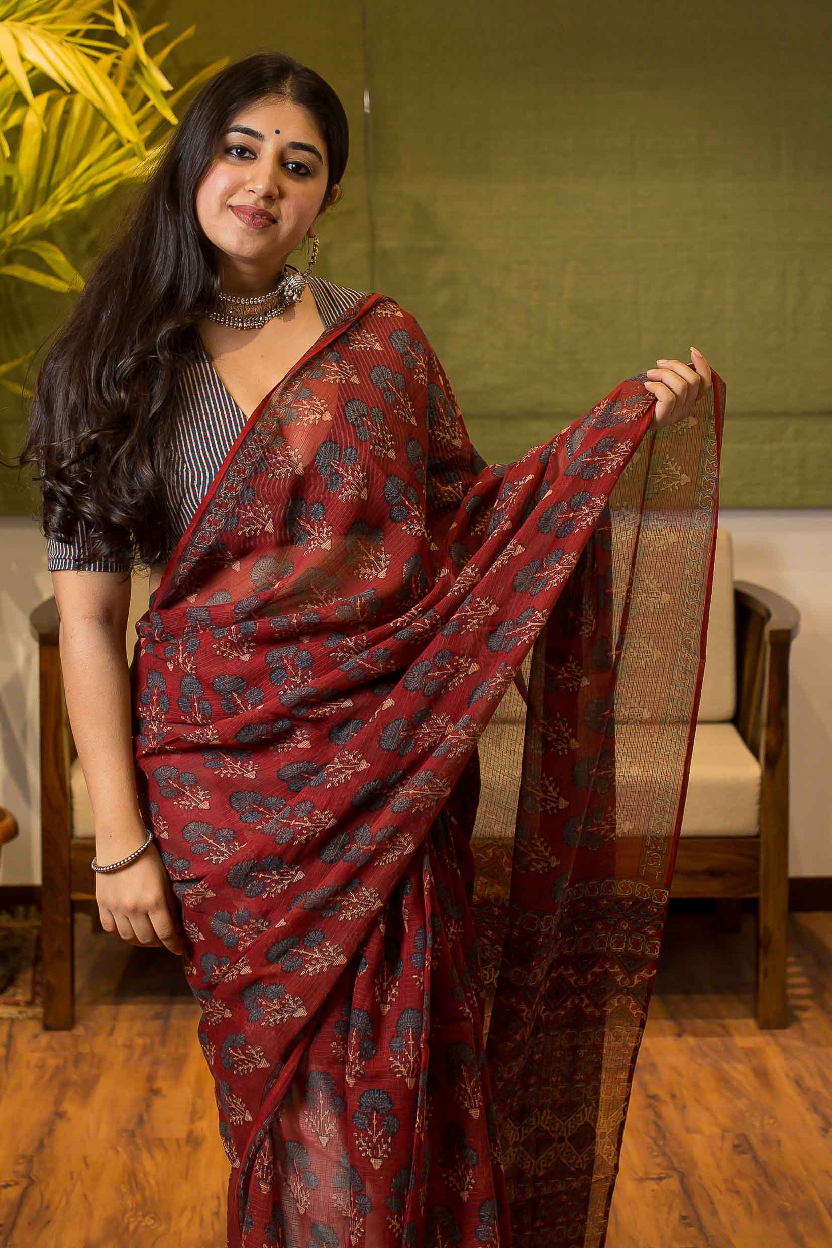 Ajrakh Natural Dyed Kota Doria Saree