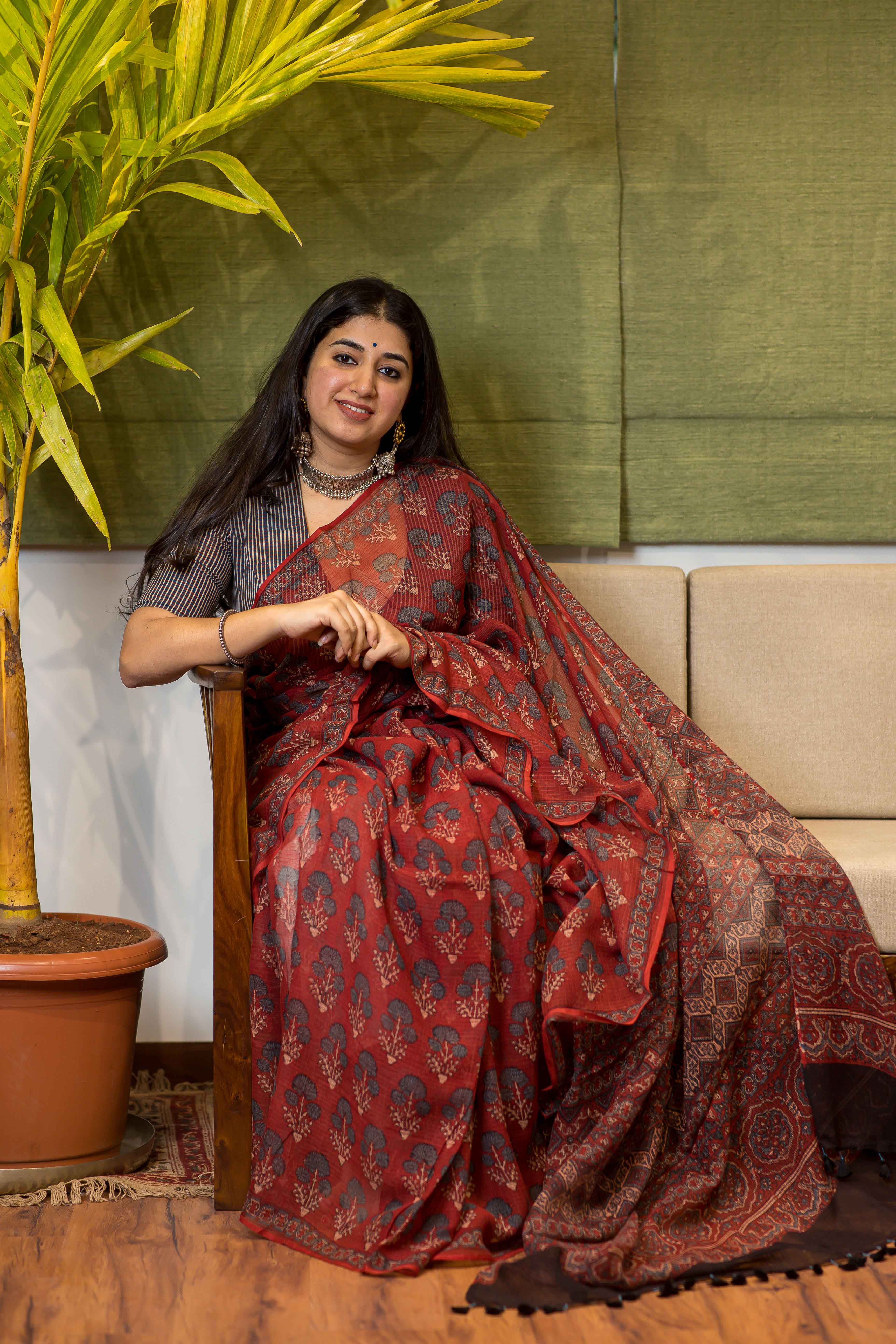 Ajrakh Natural Dyed Kota Doria Saree